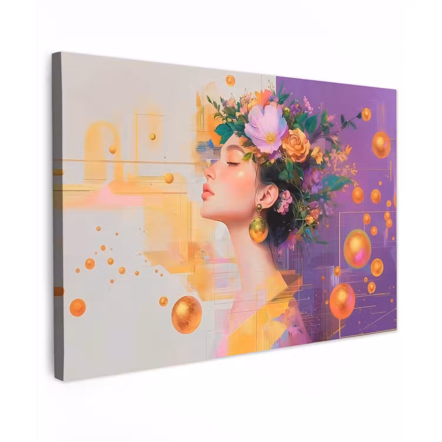 Abstract - Vrouw - Bloemenkroon - Goud canvas 2cm klein -z3d