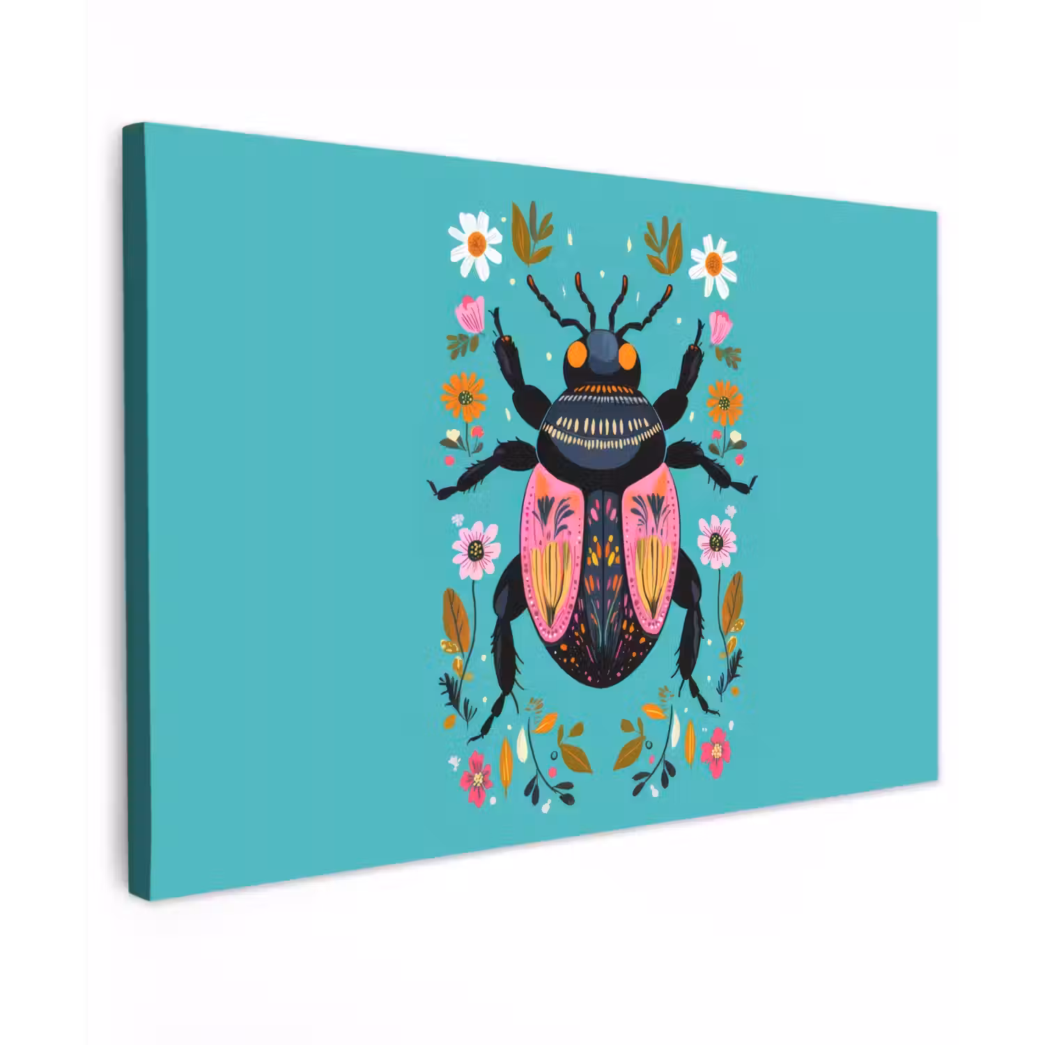 Kever - Bloemmotieven - Turquoise - Bladeren canvas 2cm klein -z3d