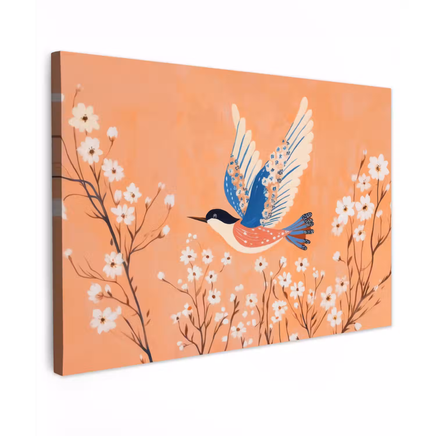 Vogel - Bloesemtakken - Warm - Kleurrijk canvas 2cm klein -z3d