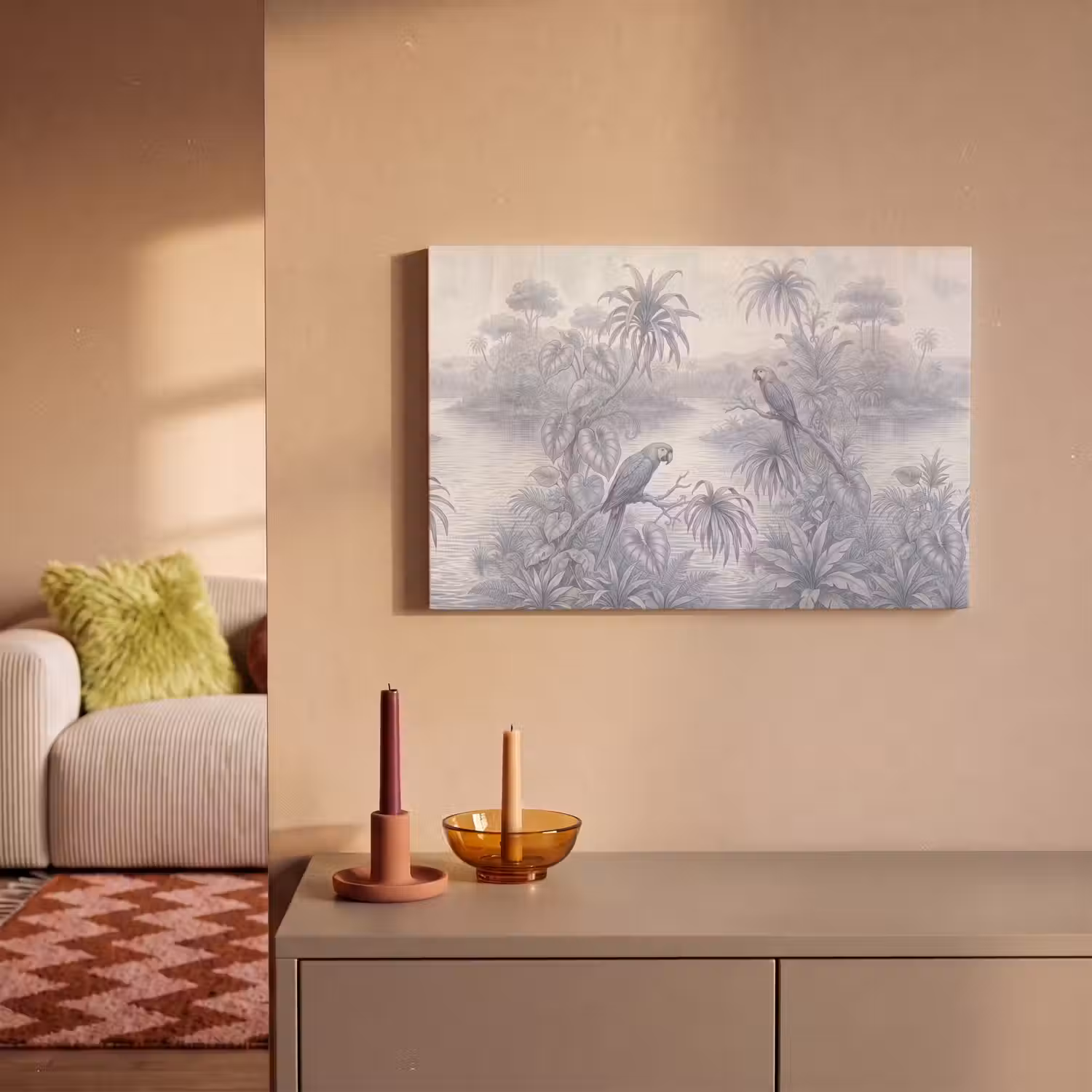 Vogel - Rivier - Tropisch - Illustratie - Blauw canvas 2cm klein -sfeer1