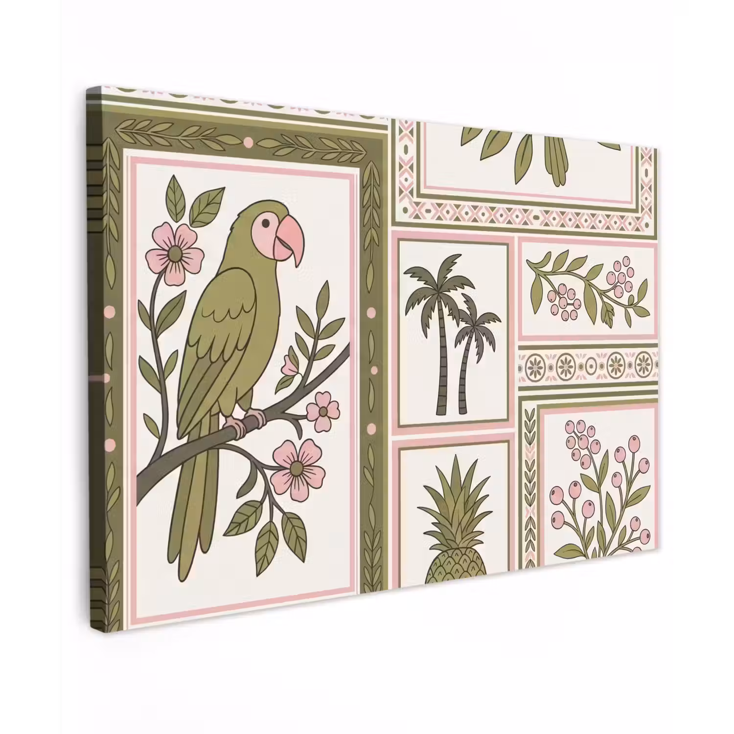 Vogel - Tropisch - Patroon - Decoratief - Groen canvas 2cm klein -z3d