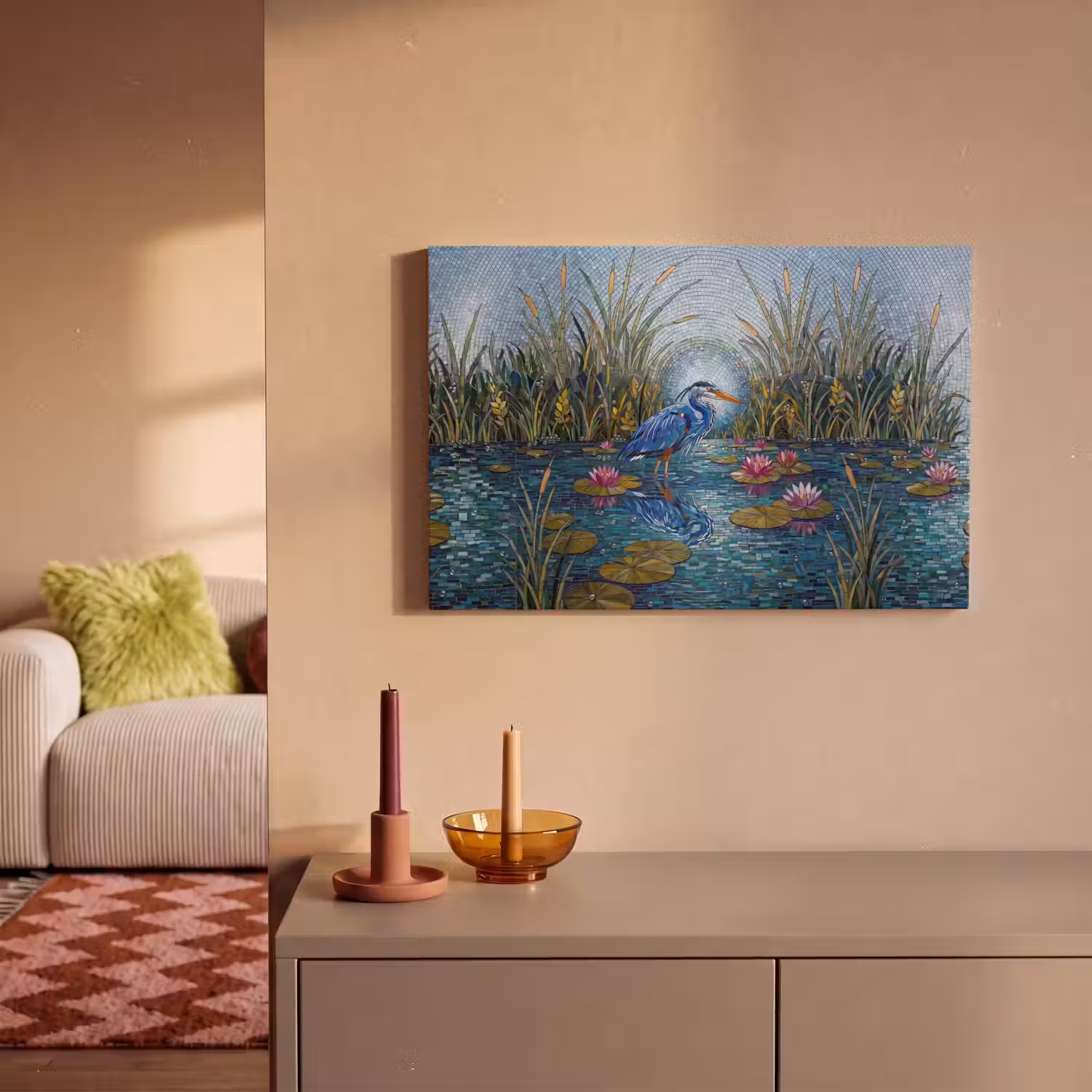 Vogel - Water - Natuur - Abstract - Blauw canvas 2cm klein -sfeer1