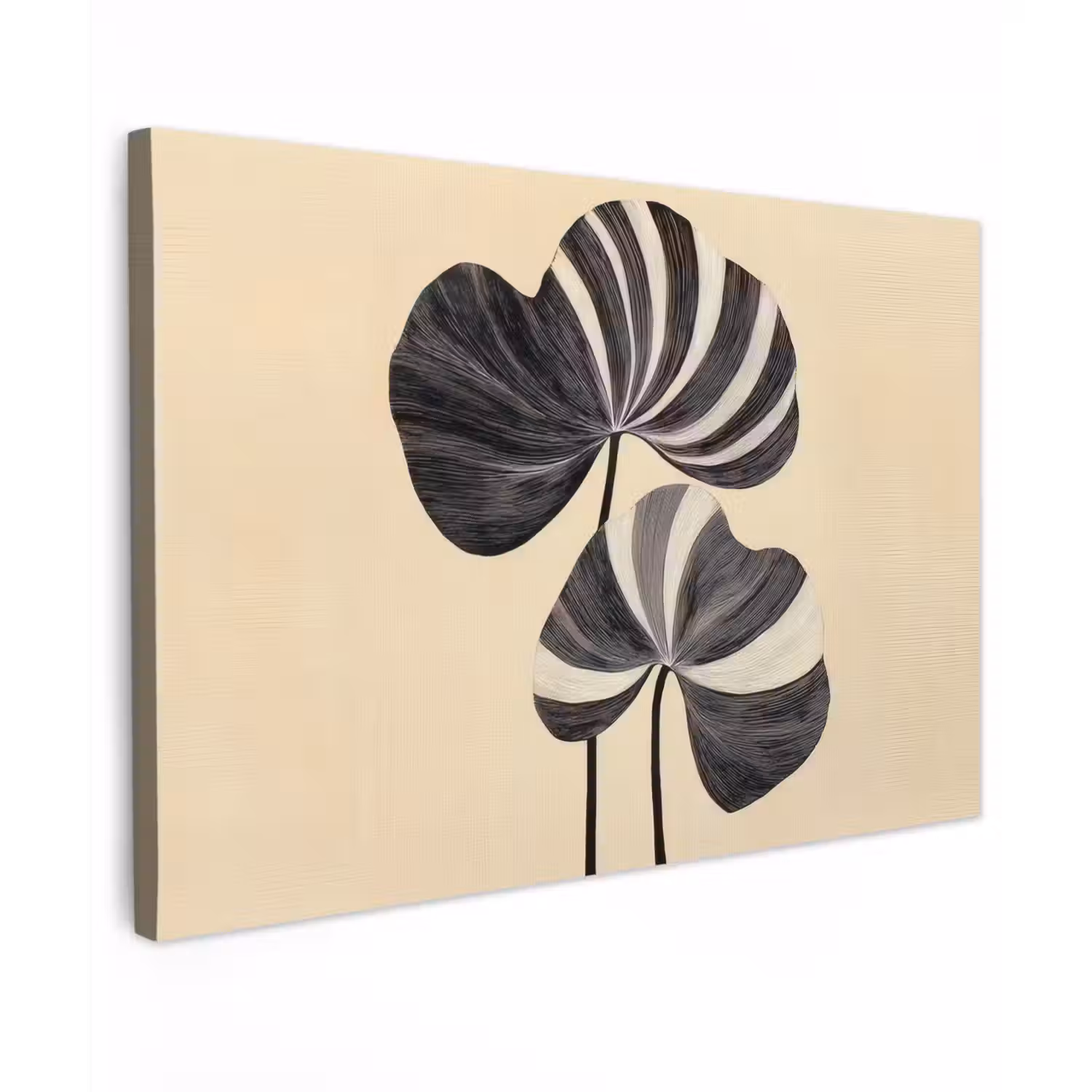 Zwart - Bladeren - Strepen - Minimalistisch canvas 2cm klein -z3d