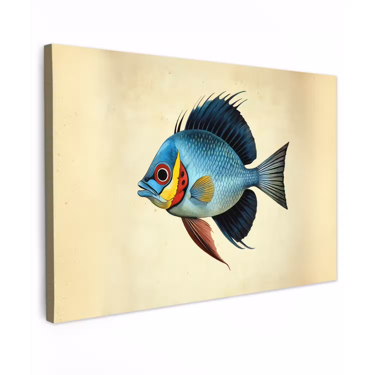 Blauw - Kieuwen - Vis - Illustratie canvas 2cm klein -z3d