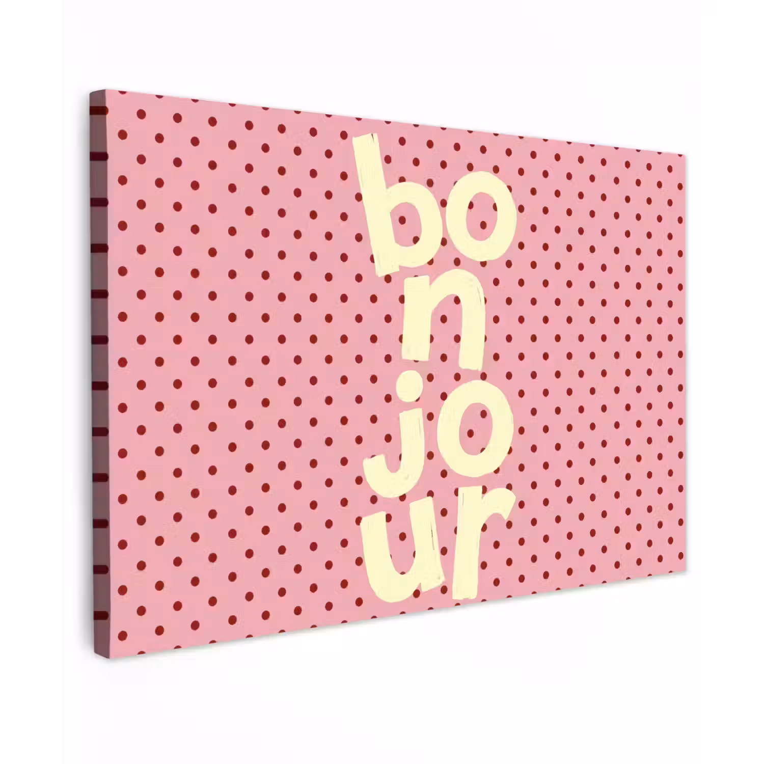 Bonjour - Stippen - Roze- Geel canvas 2cm klein -z3d