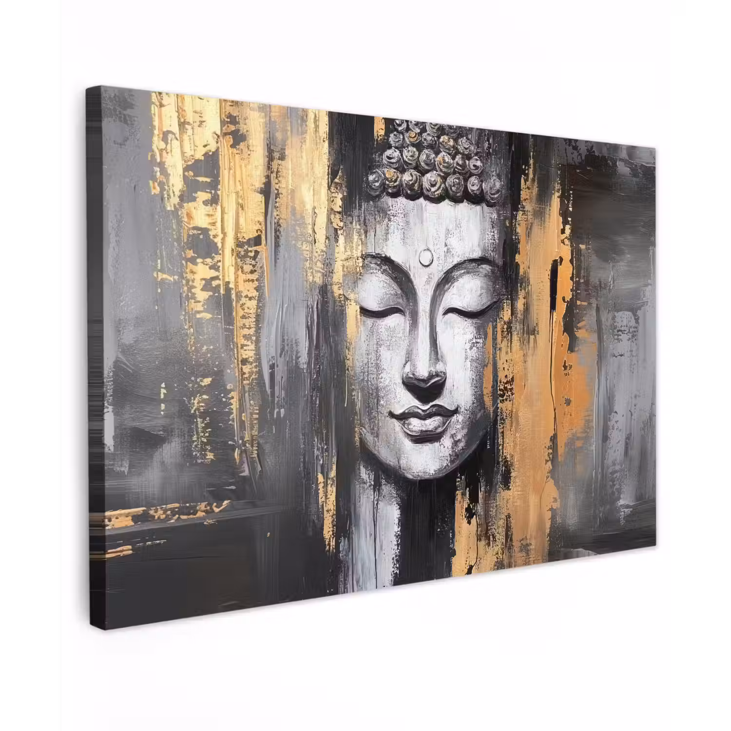 Boedhha - Penseelstreken - Goud - Abstract canvas 2cm klein -z3d