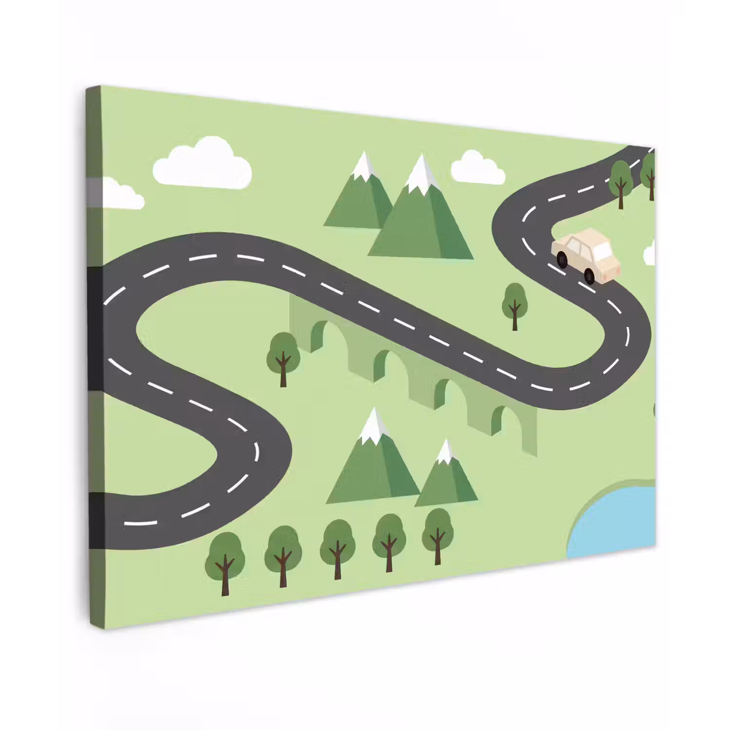 Auto - Bergweg - Natuur - Illustratie canvas 2cm klein -z3d