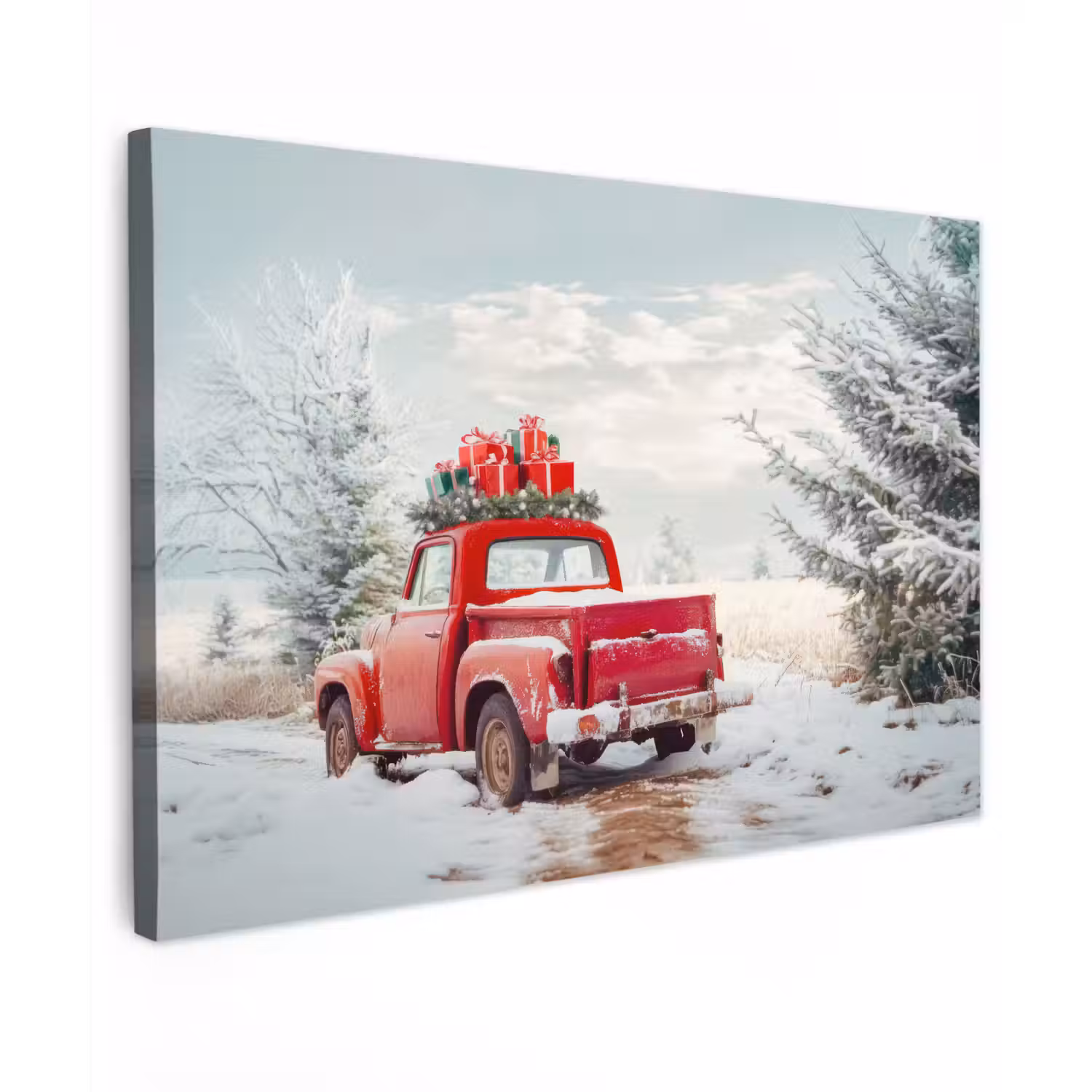 Auto - Rood - Cadeaus - Winter - Sneeuw - Kerst canvas 2cm klein -z3d