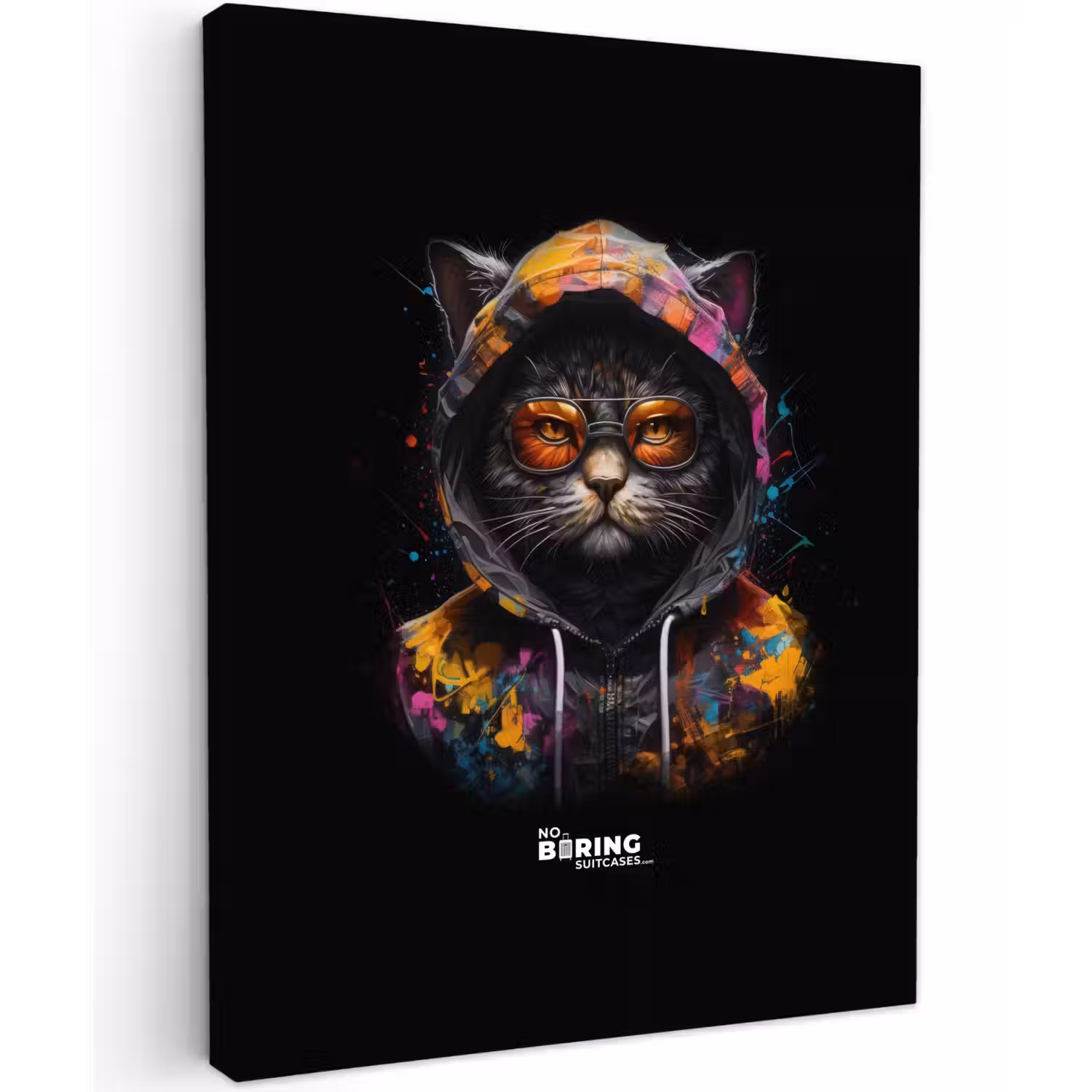 Kat met kleurrijk vest en oranje bril canvas 2cm klein -z3d