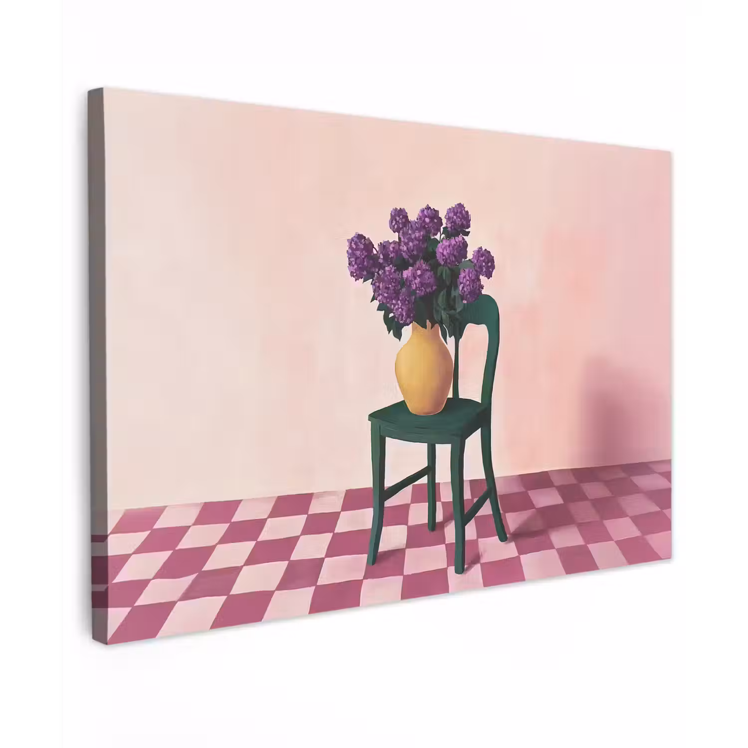 Stoel - Vaas - Bloemen - Geblokt canvas 2cm klein -z3d