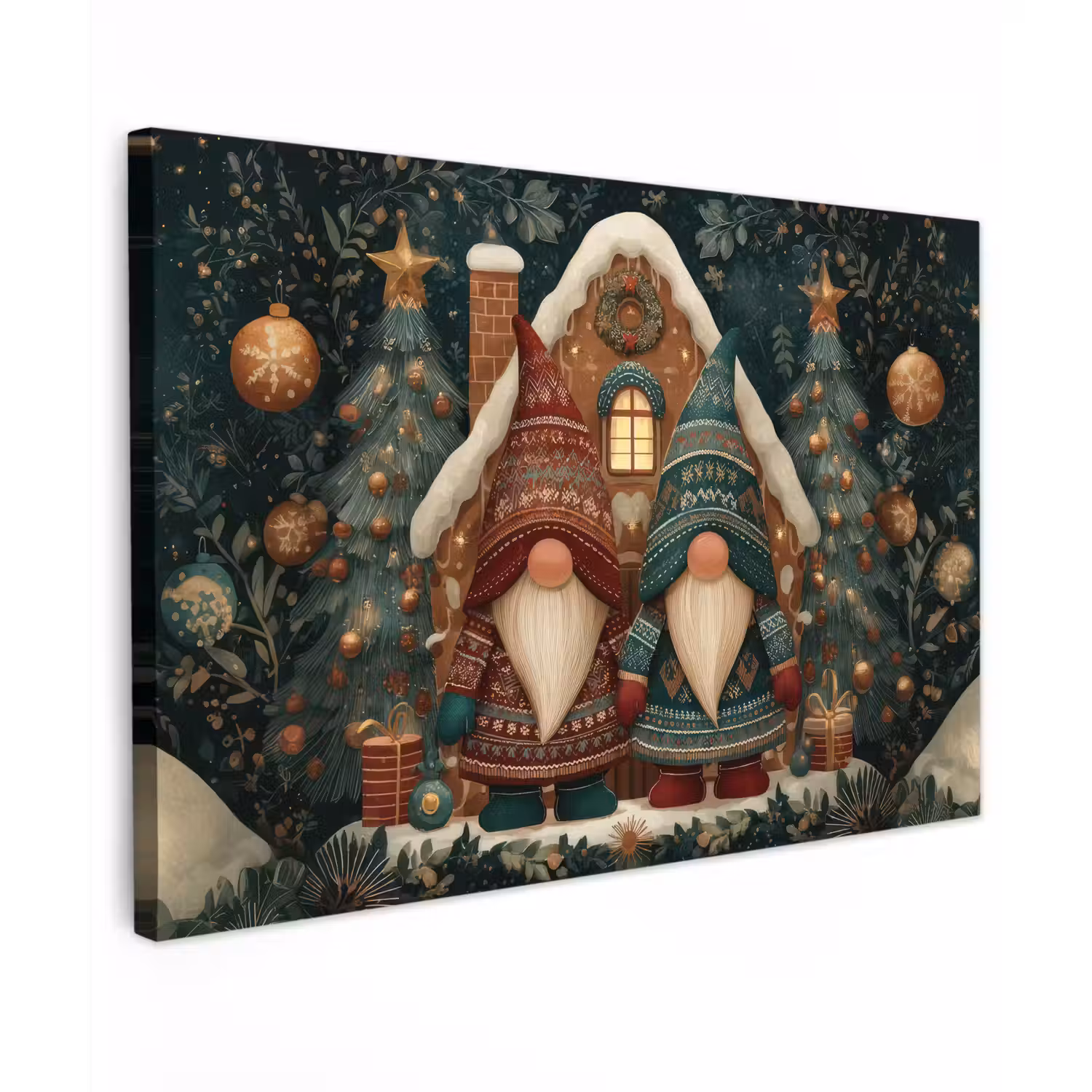 Kerst - Gnomen - Peperkoekhuisje - Rood - Groen canvas 2cm klein -z3d