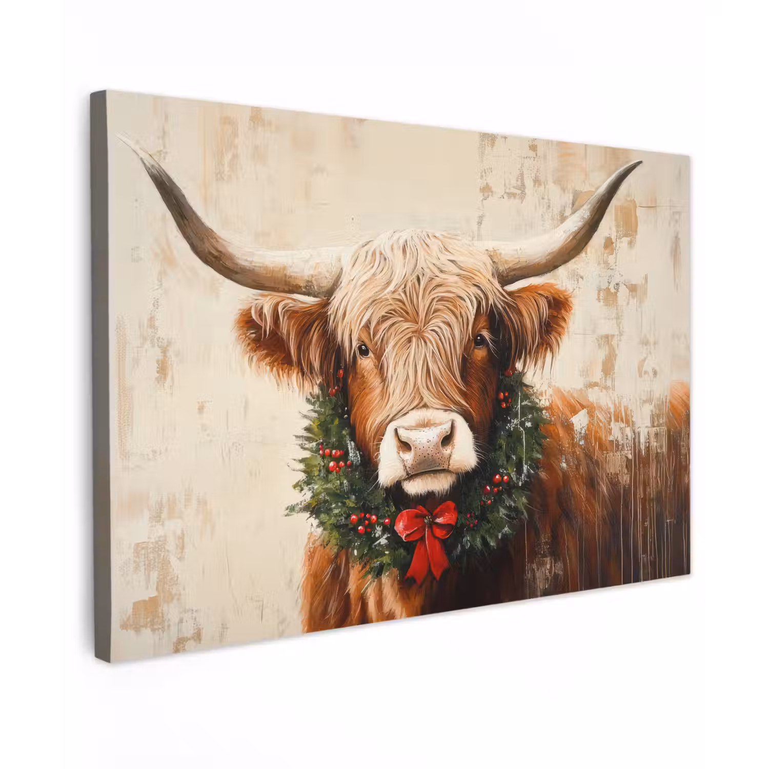 Kerst - Schotse Hooglander - Bruin - Krans canvas 2cm klein -z3d