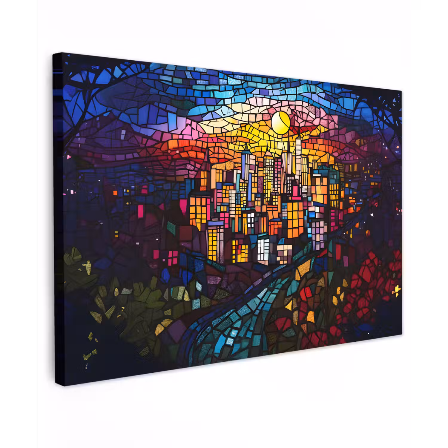 Stad - Maan - Mozaïek - Kleurrijk canvas 2cm klein -z3d
