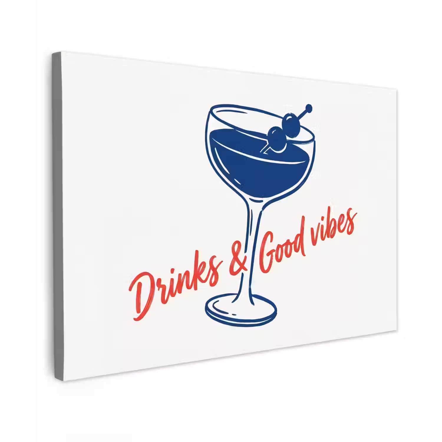 Cocktail - Glas - Illustratie - Blauw - Wit canvas 2cm klein -z3d