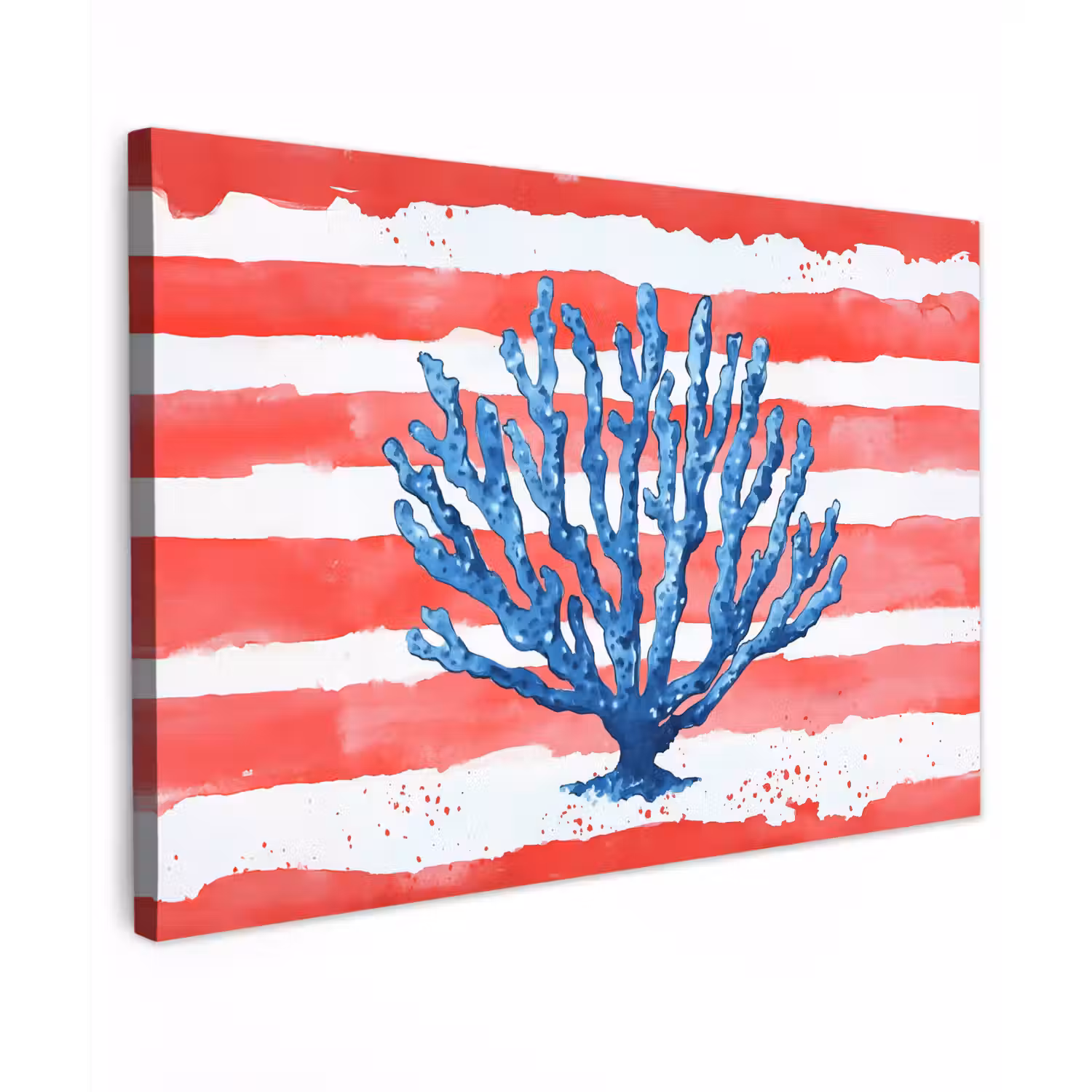 Koraal - Verfstructuur - Rood - Blauw canvas 2cm klein -z3d
