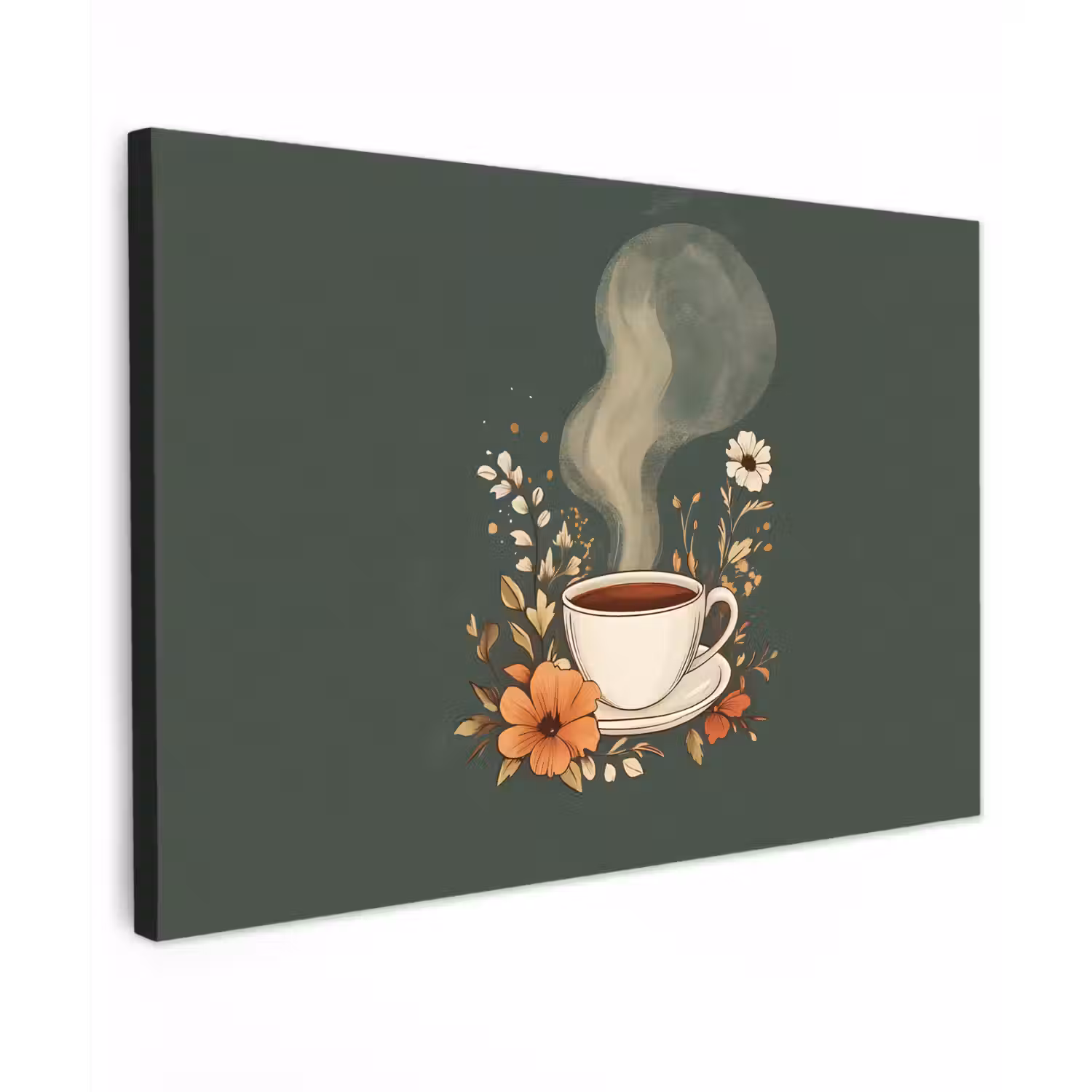 Kop - Bloemen - Groen - Koffie canvas 2cm klein -z3d