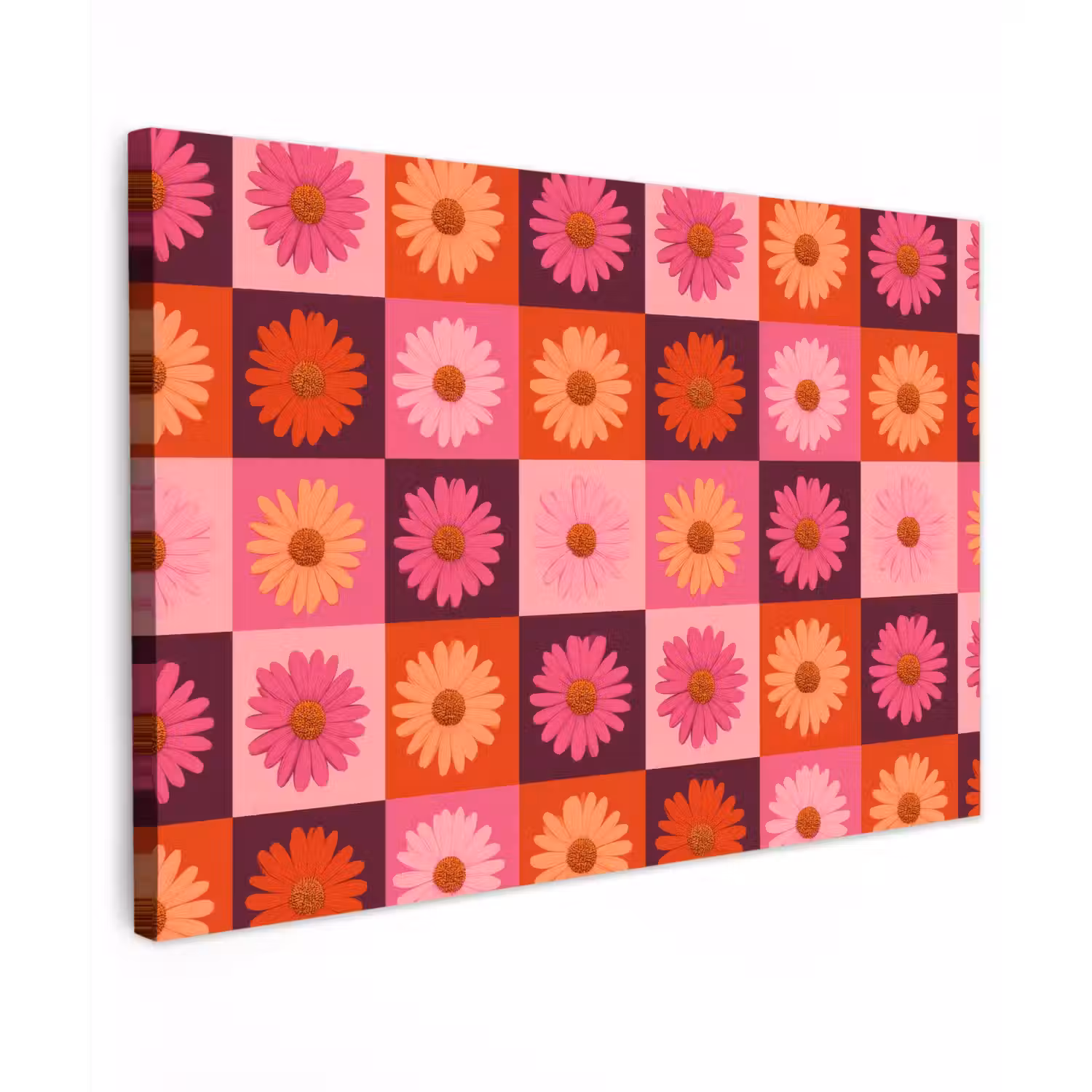 Madeliefjes - Dambord - Retro - Roze - Oranje canvas 2cm klein 34 -z3d