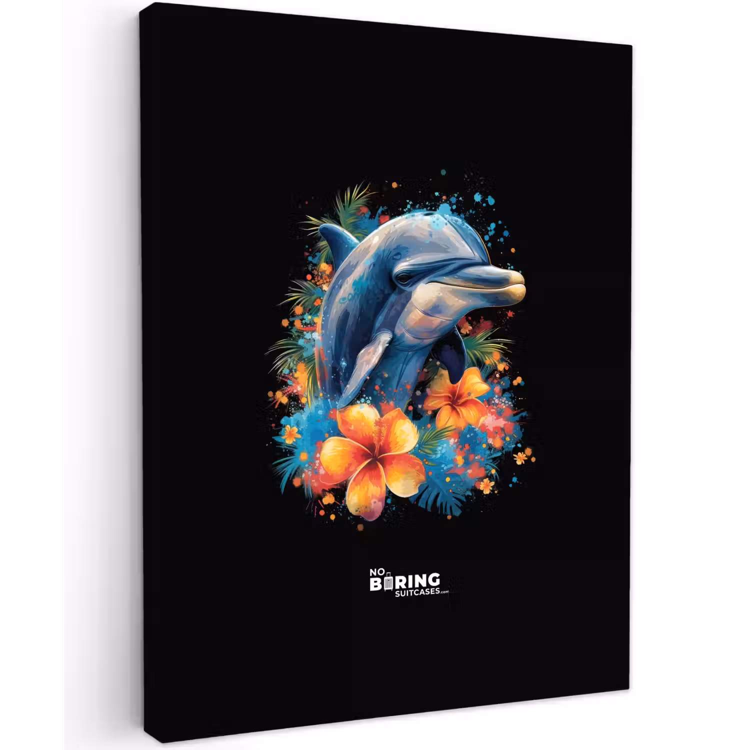 Dolfijn te midden van graffiti bloemen canvas 2cm klein -z3d