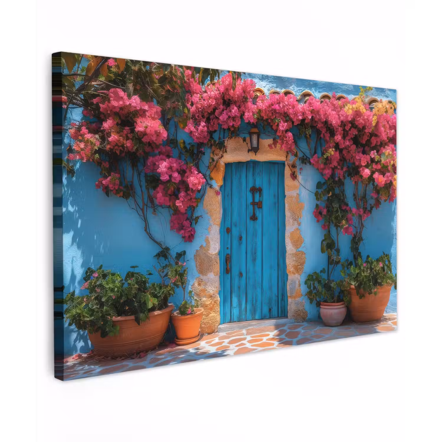 Deur - Hout - Bloemen - Blauw canvas 2cm klein -z3d