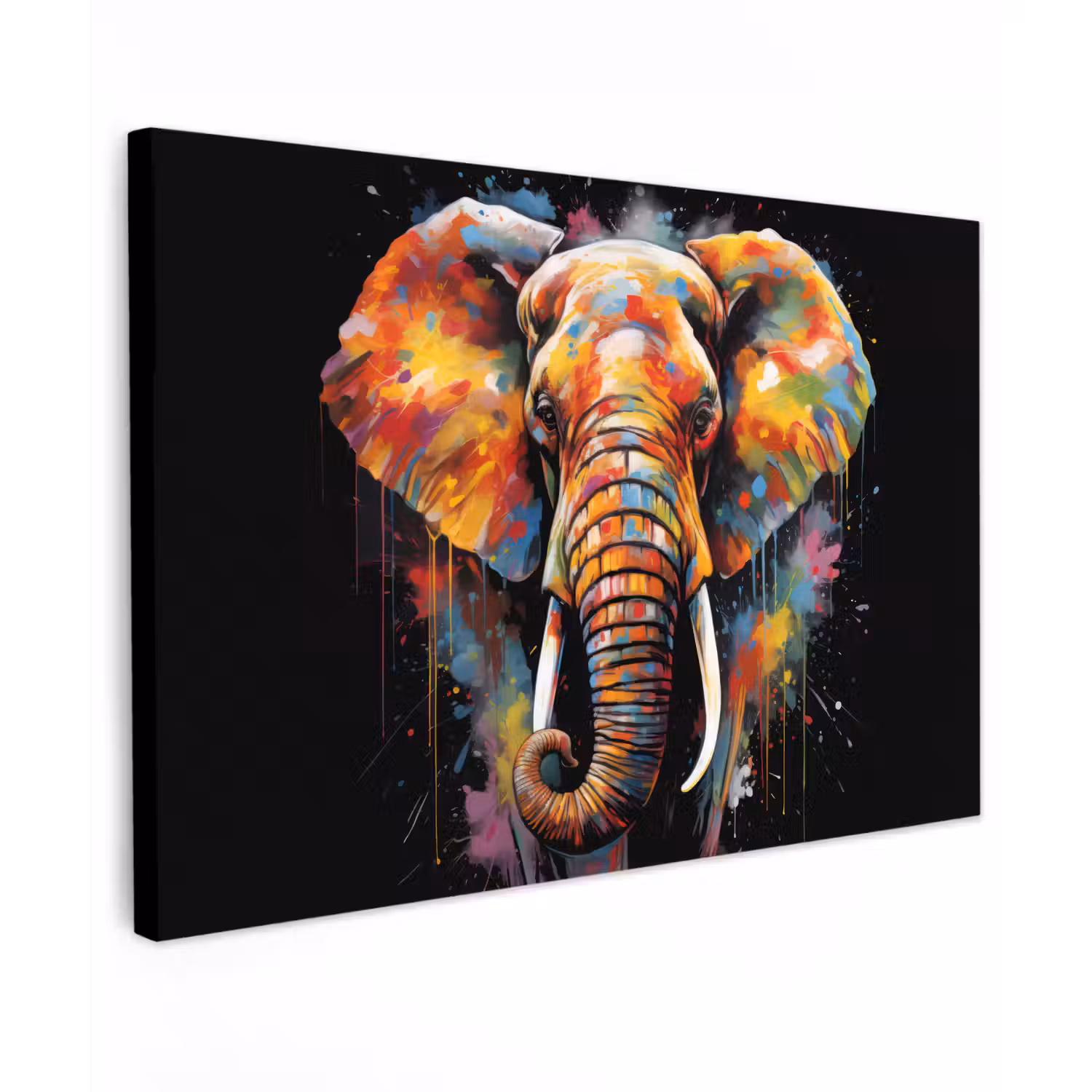 Olifant - Graffiti - Zwart - Dieren - Kleuren canvas 2cm klein -z3d