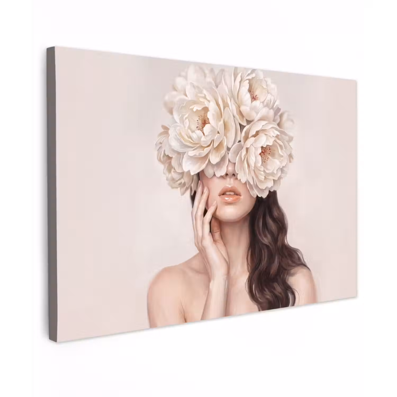 Gezicht - Pioenrozen - Crème canvas 2cm klein -z3d