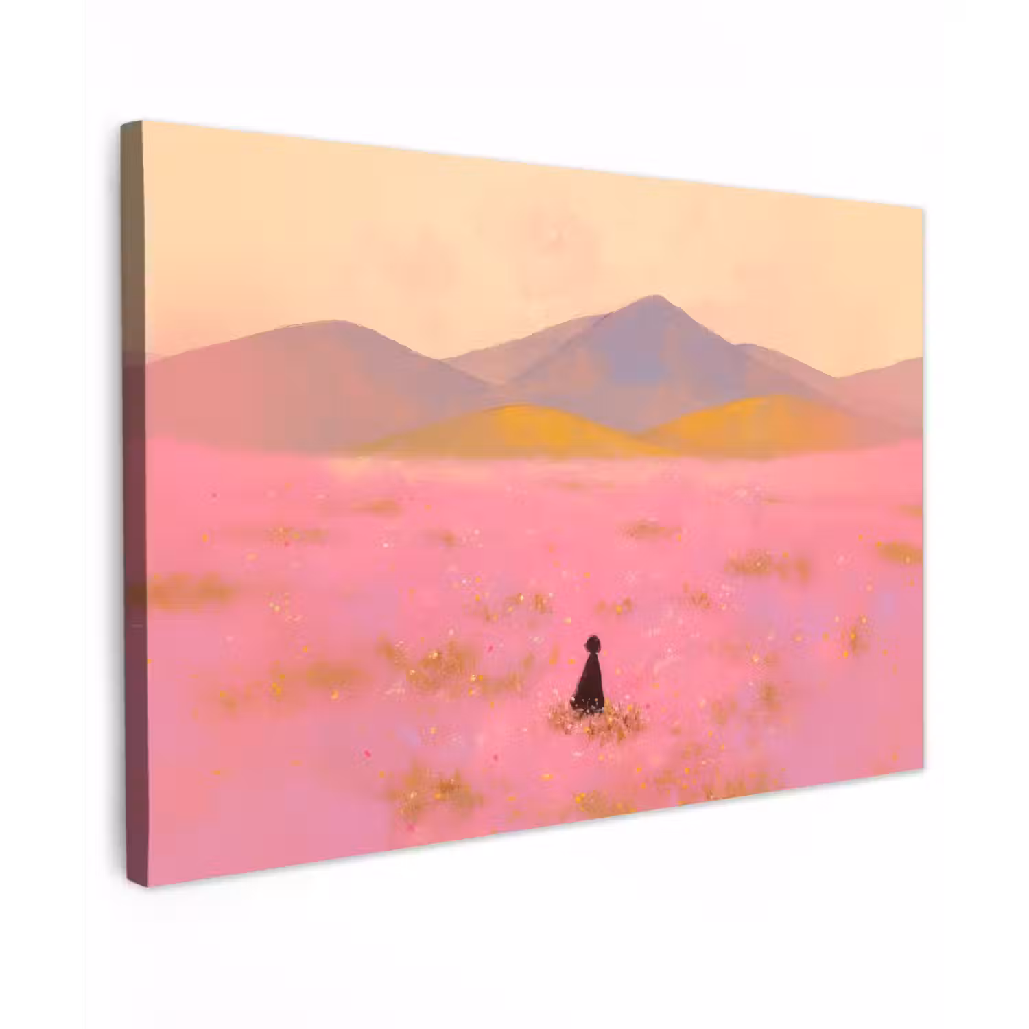 Bloemenweide - Heuvels - Silhouet - Roze canvas 2cm klein -z3d