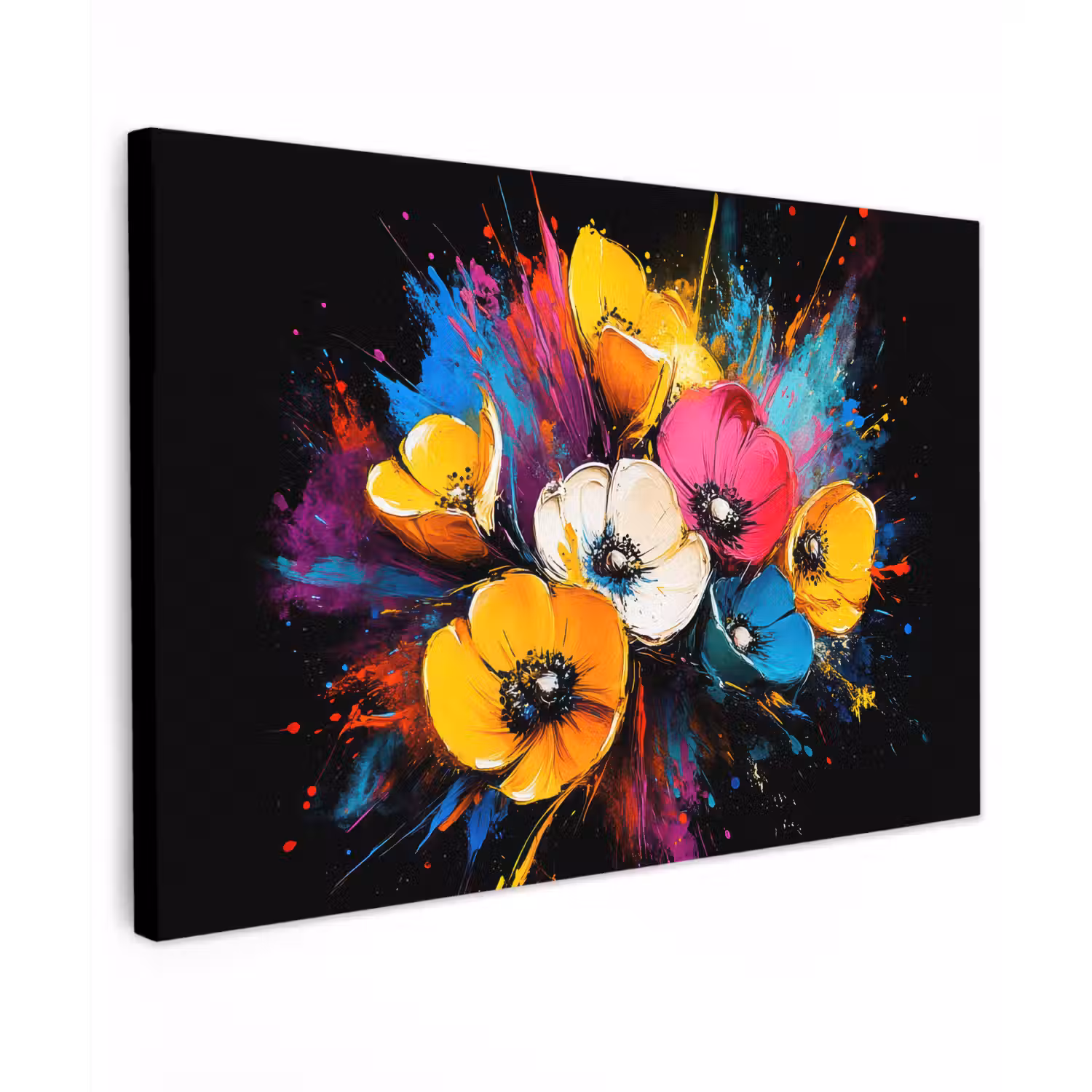Bloemen - Kleurrijk - Graffiti - Modern - Boeket canvas 2cm klein -z3d