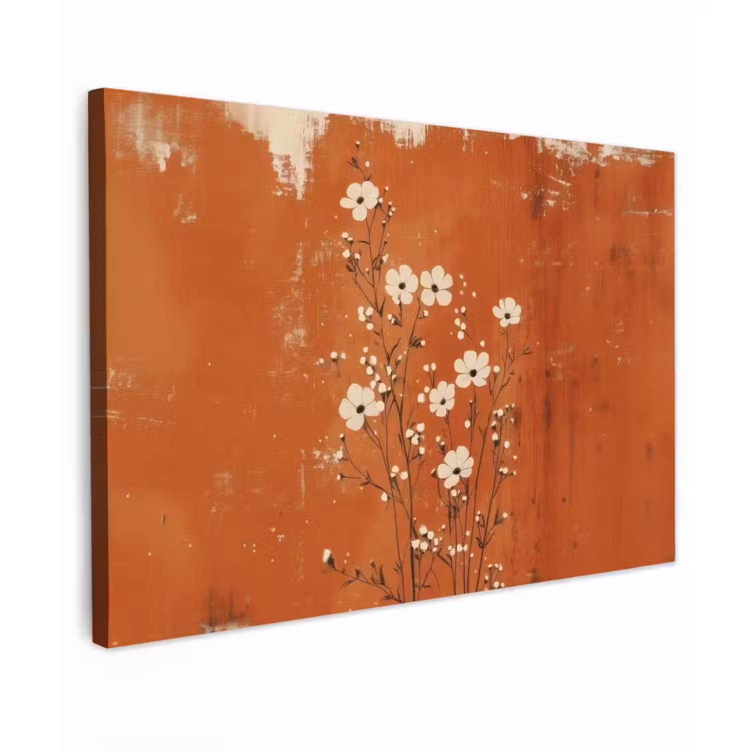 Bloemen - Wit - Subtiel - Roestkleur canvas 2cm klein -z3d