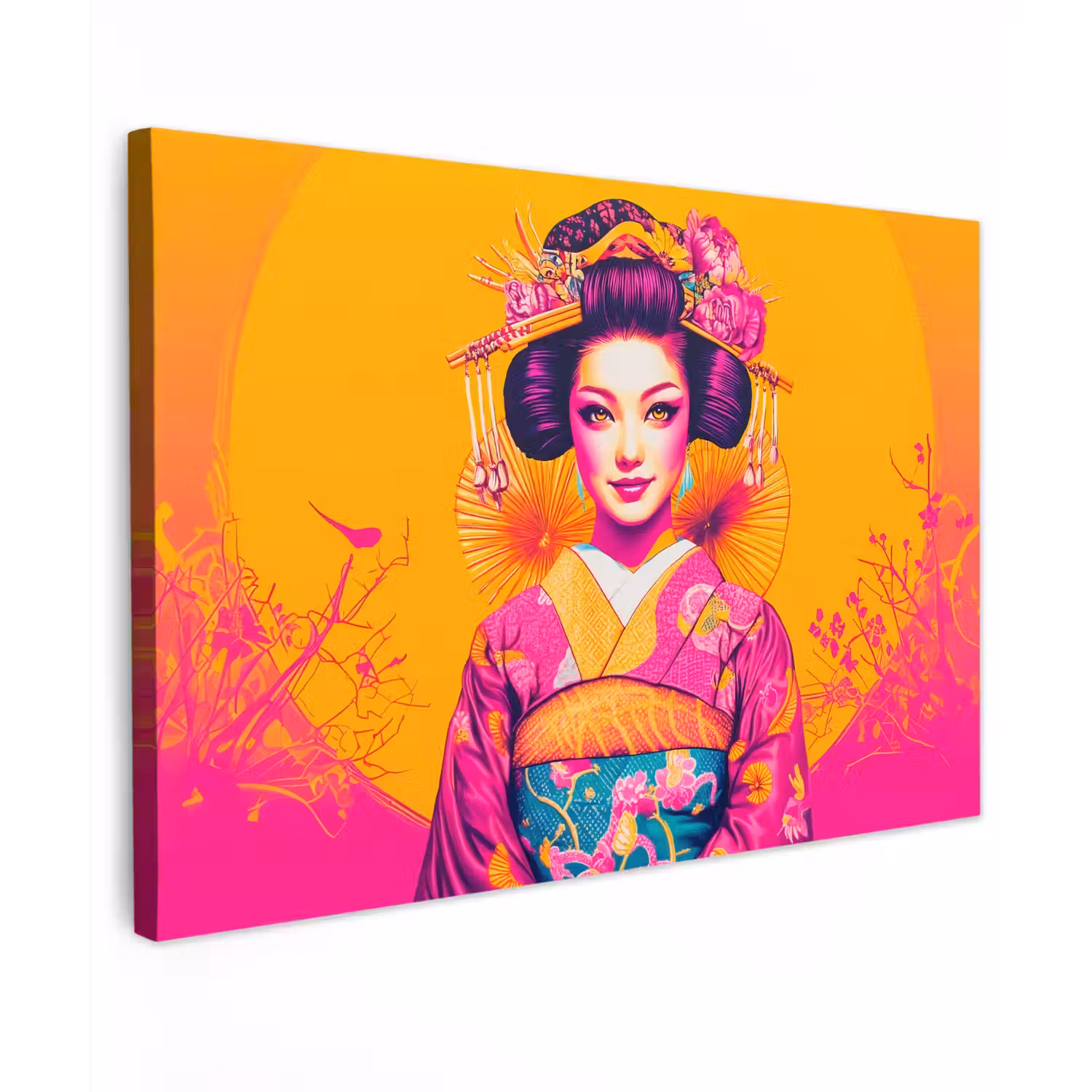 Bloemen - Vrouw - Kimono - Roze canvas 2cm klein -z3d