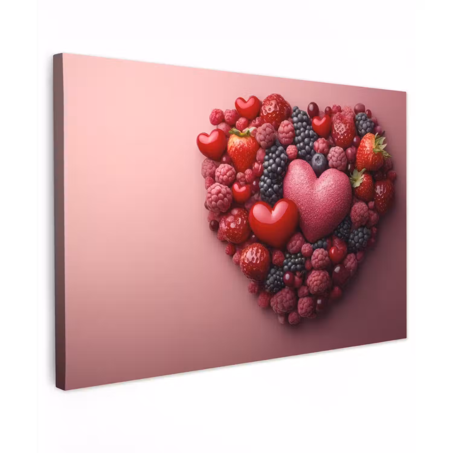 Fruit - Hartjes - Aardbeien - Frambozen - Bosbessen canvas 2cm klein -z3d