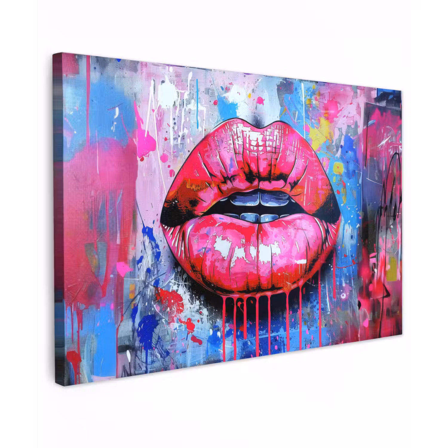 Graffiti - Lippen - Felroze - Geschilderd canvas 2cm klein -z3d