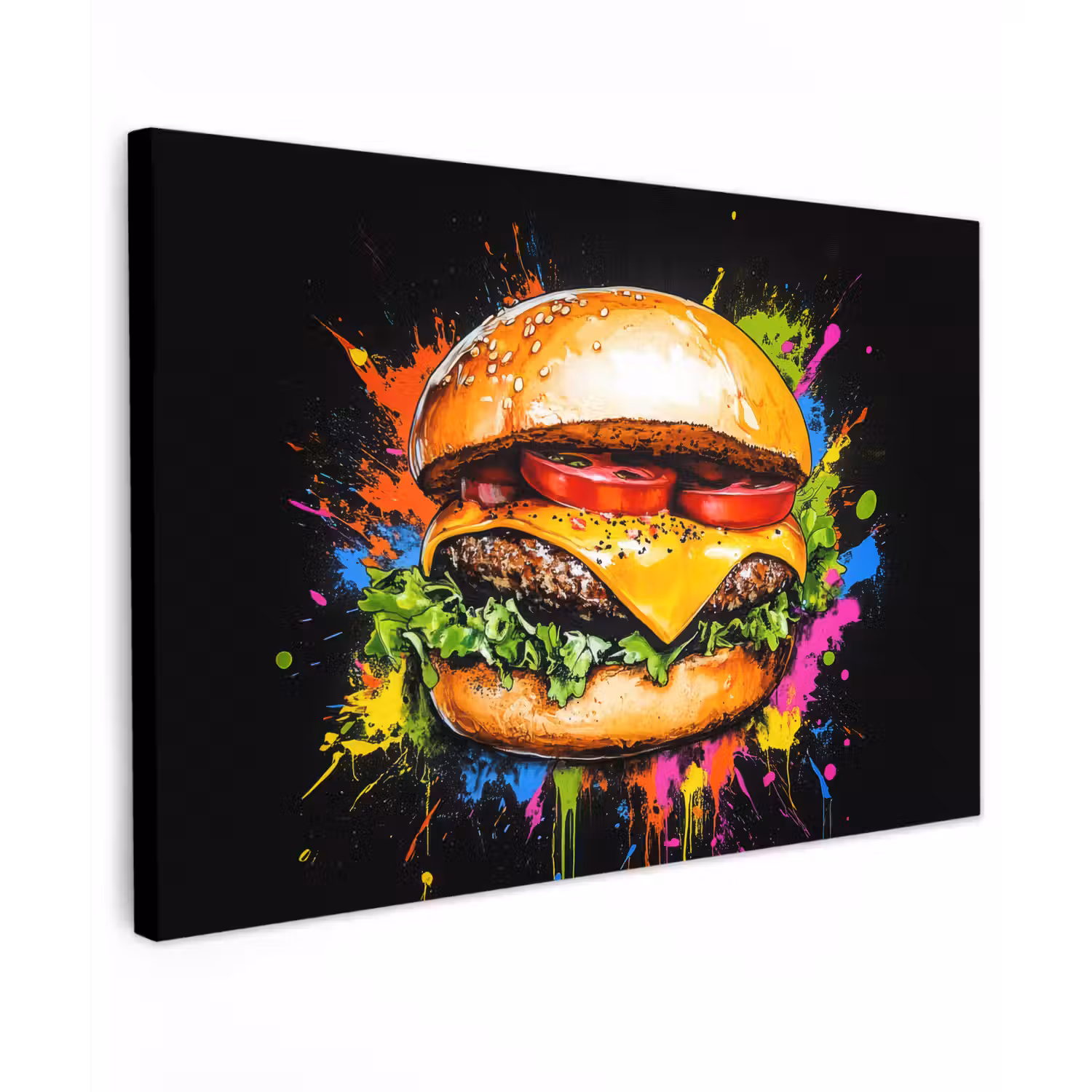 Hamburger - Graffiti - Verf - Kleurrijk - Eten - Abstract canvas 2cm klein -z3d