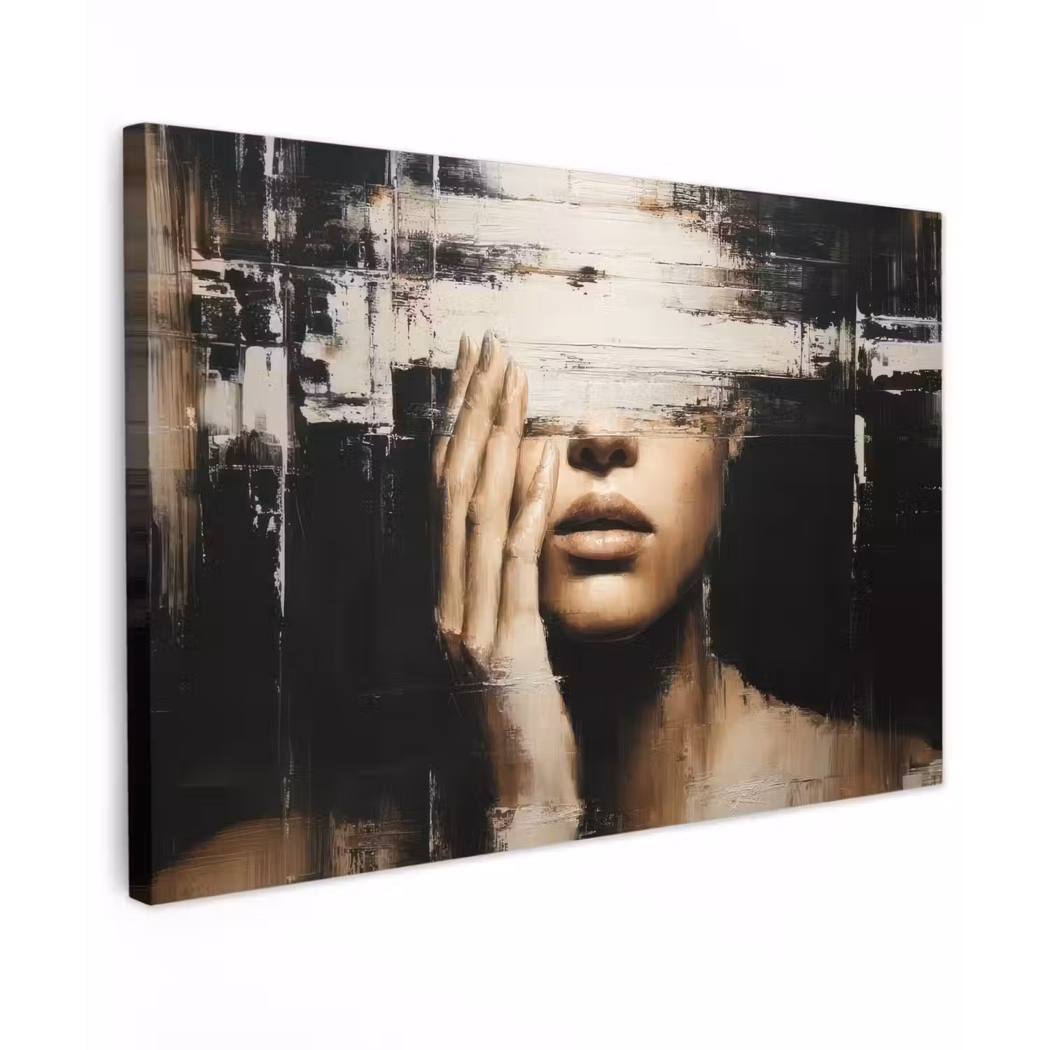 Hand - Gezicht - Strepen - Abstract canvas 2cm klein -z3d