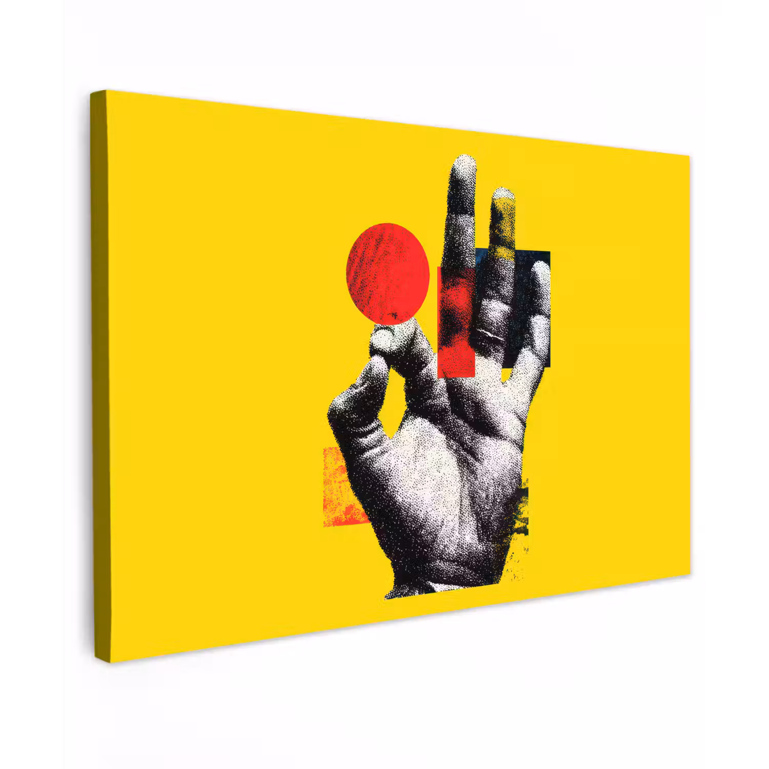 Hand - Rode cirkel - Geel canvas 2cm klein -z3d