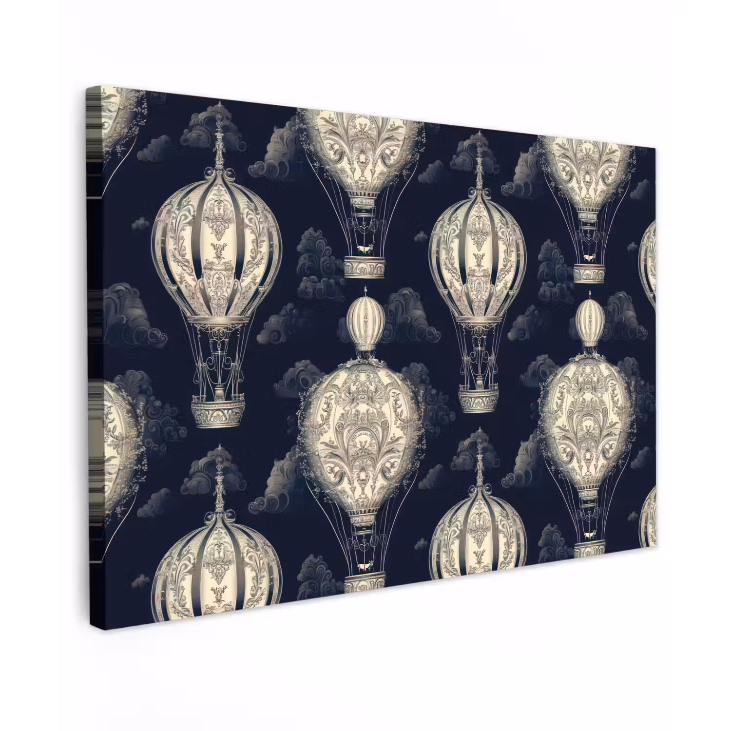 Luchtballonnen - Wolken - Patroon - Donkerblauw canvas 2cm klein 34 -z3d
