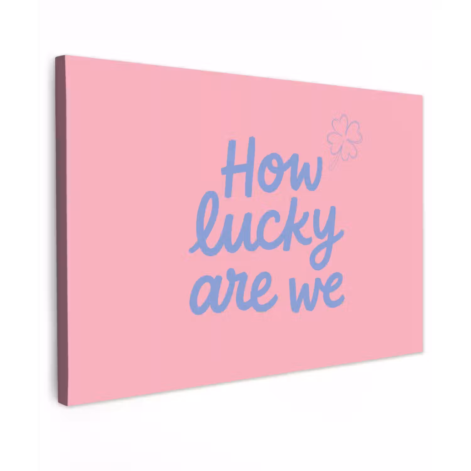 How lucky are we - Klavervier - Roze - Blauw canvas 2cm klein -z3d