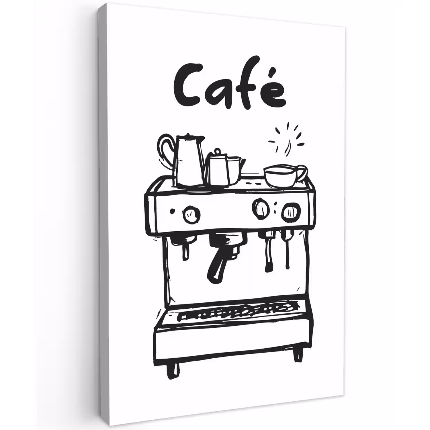 Illustratie - Café - Koffiemachine - Kopjes canvas 2cm klein -z3d