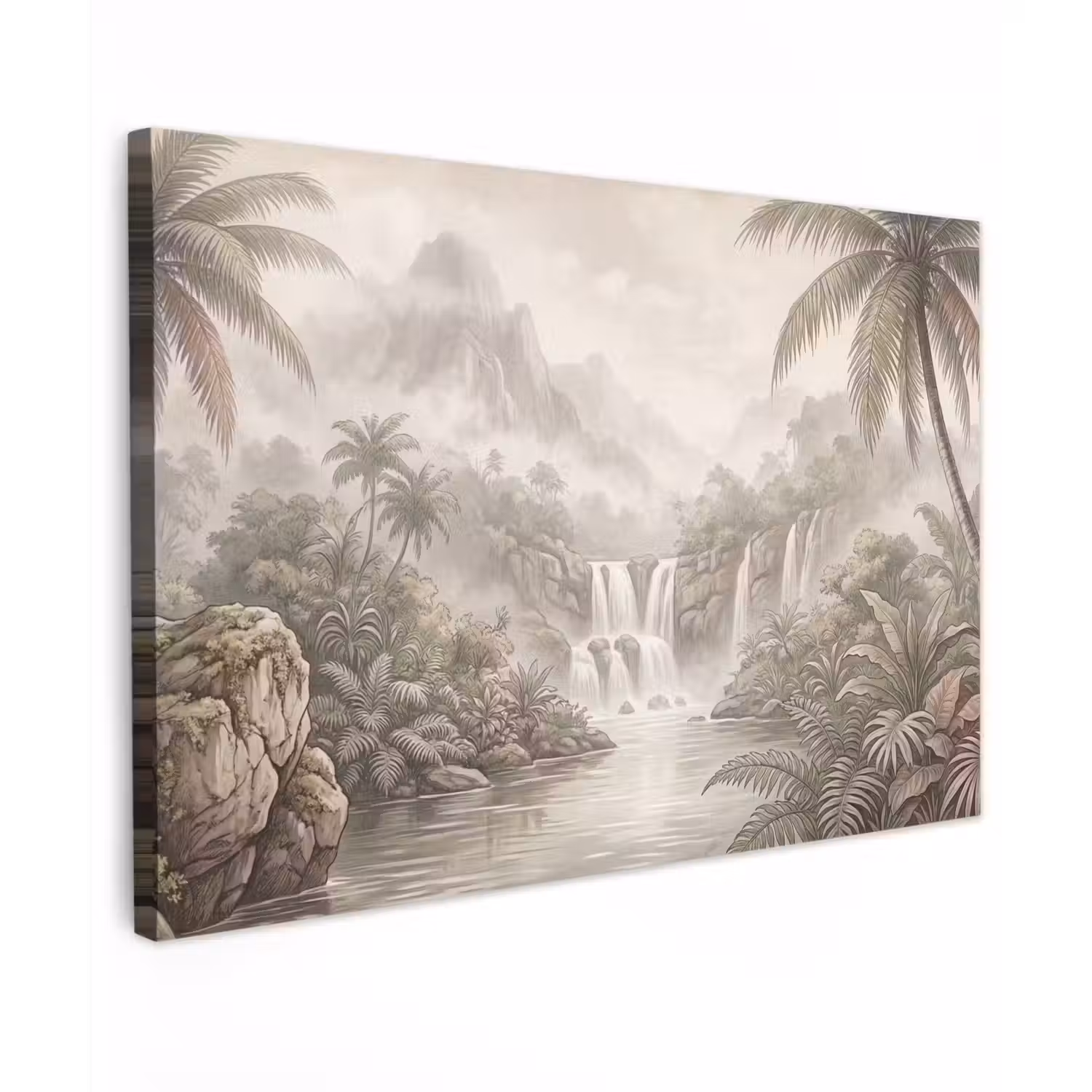 Jungle - Watervallen - Tropisch - Illustratie canvas 2cm klein -z3d