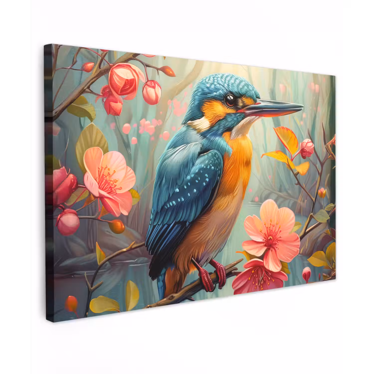 IJsvogel - Bloesem - Natuur - Vogels - Bloemen canvas 2cm klein -z3d