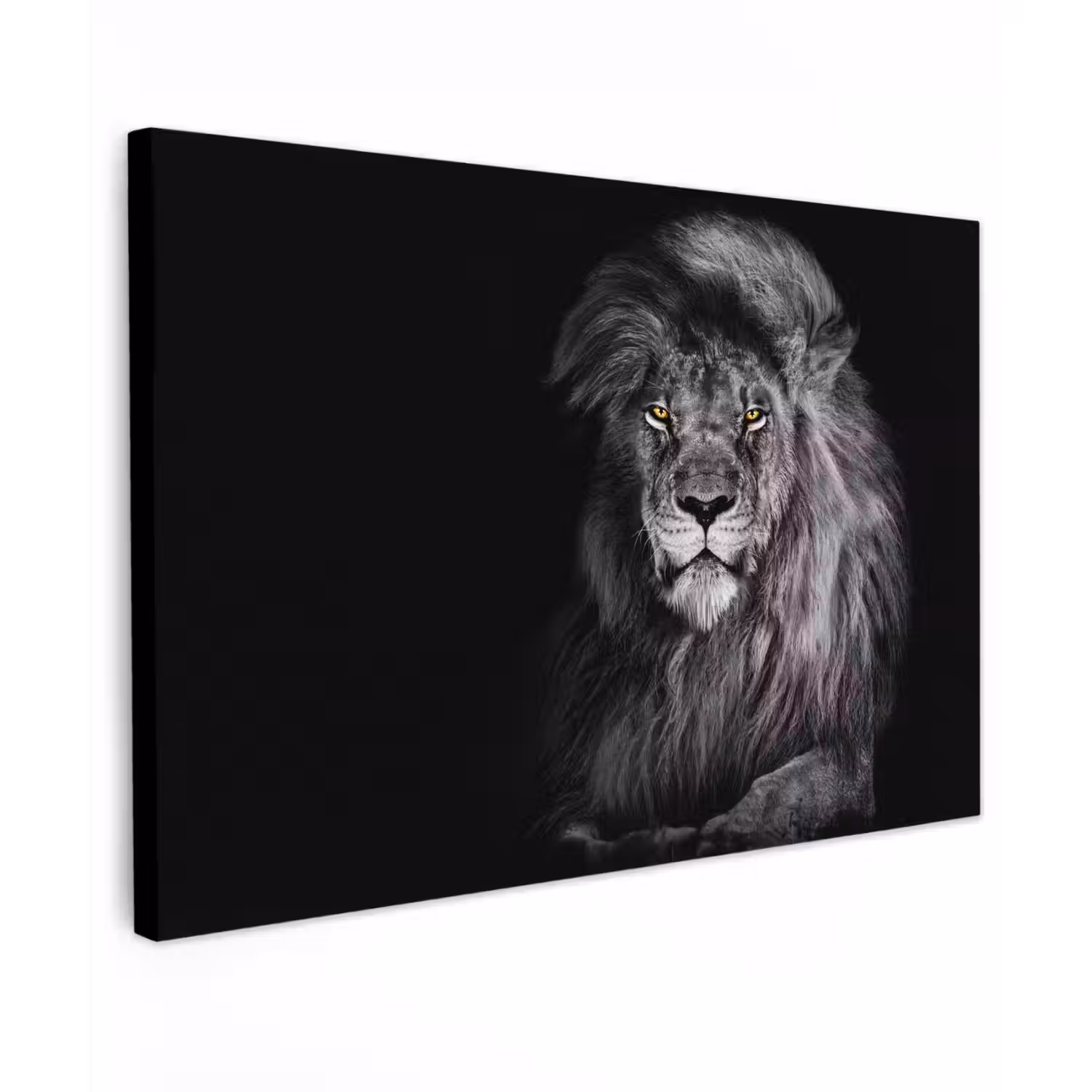 Leeuw - Ogen - Oranje - Zwart wit - Dieren - Portret canvas 2cm klein -z3d