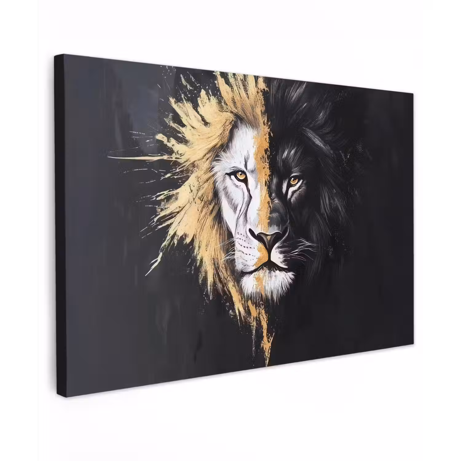 Leeuw - Gesplitst - Zwart - Lijn canvas 2cm klein -z3d