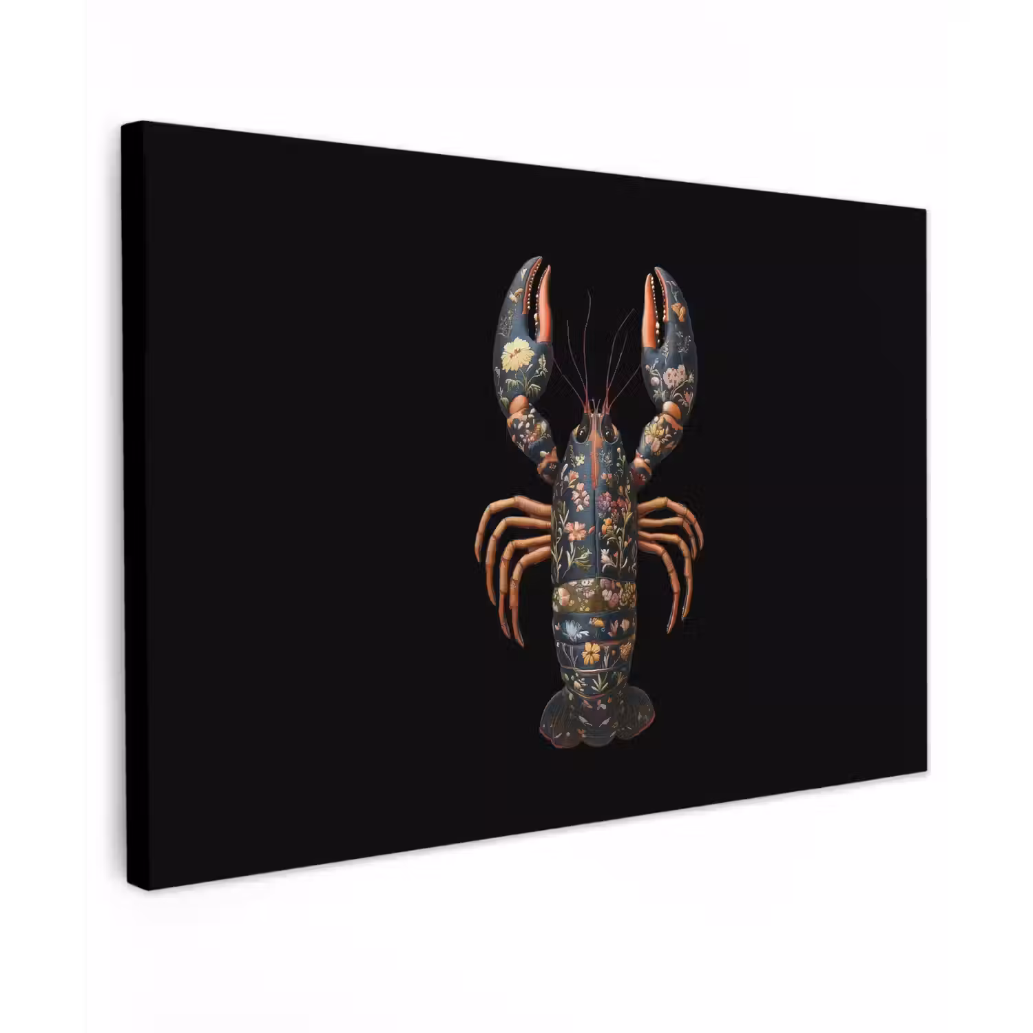 Kreeft - Zwart - Bloemenpatroon - Artistiek canvas 2cm klein -z3d
