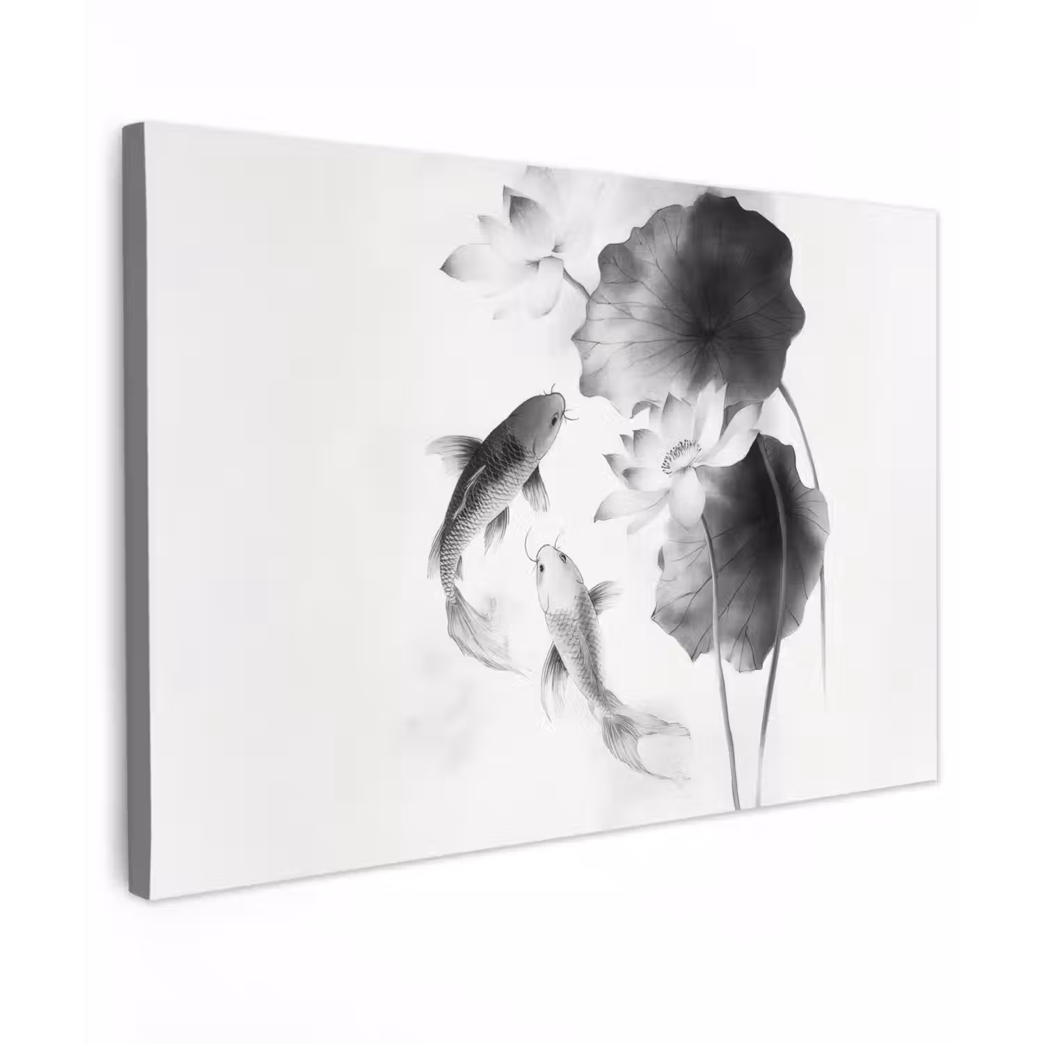 Lotusbloemen - Vissen - Bladeren - Zwart canvas 2cm klein -z3d