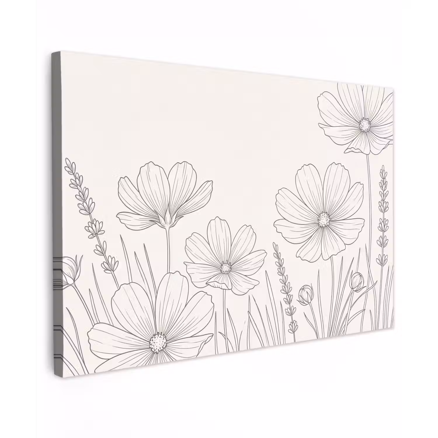 Minimalistisch - Modern - Bloemen - Beige canvas 2cm klein -z3d
