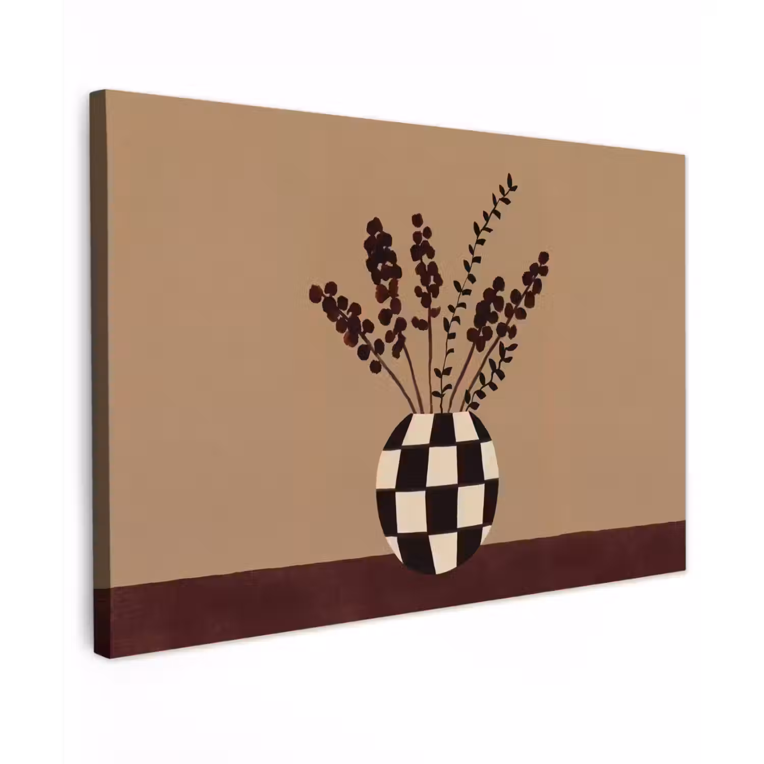 Minimalistisch - Vaas - Bloemen - Bruin canvas 2cm klein -z3d