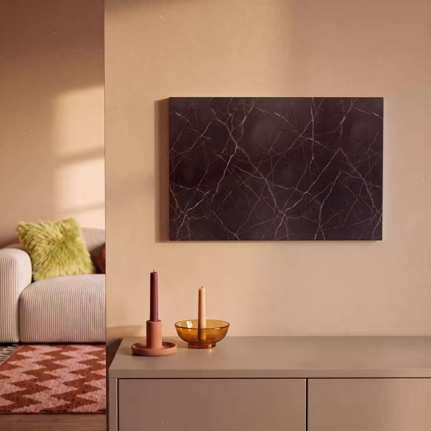 Natuursteen - Marmerpatroon - Abstract - Modern - Zwart - Goud canvas 2cm klein -sfeer1