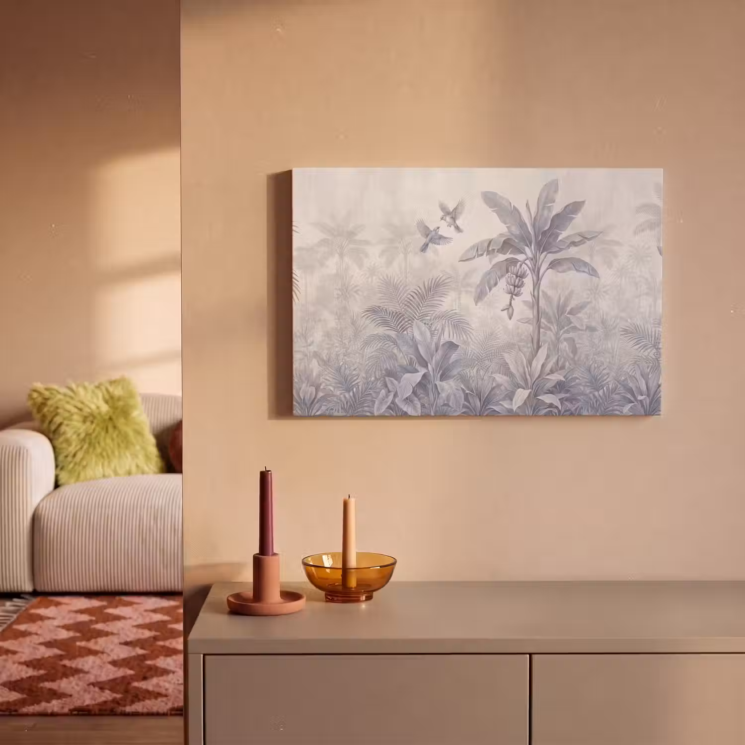 Natuur - Vogel - Jungle - Illustratie - Blauw canvas 2cm klein -sfeer1