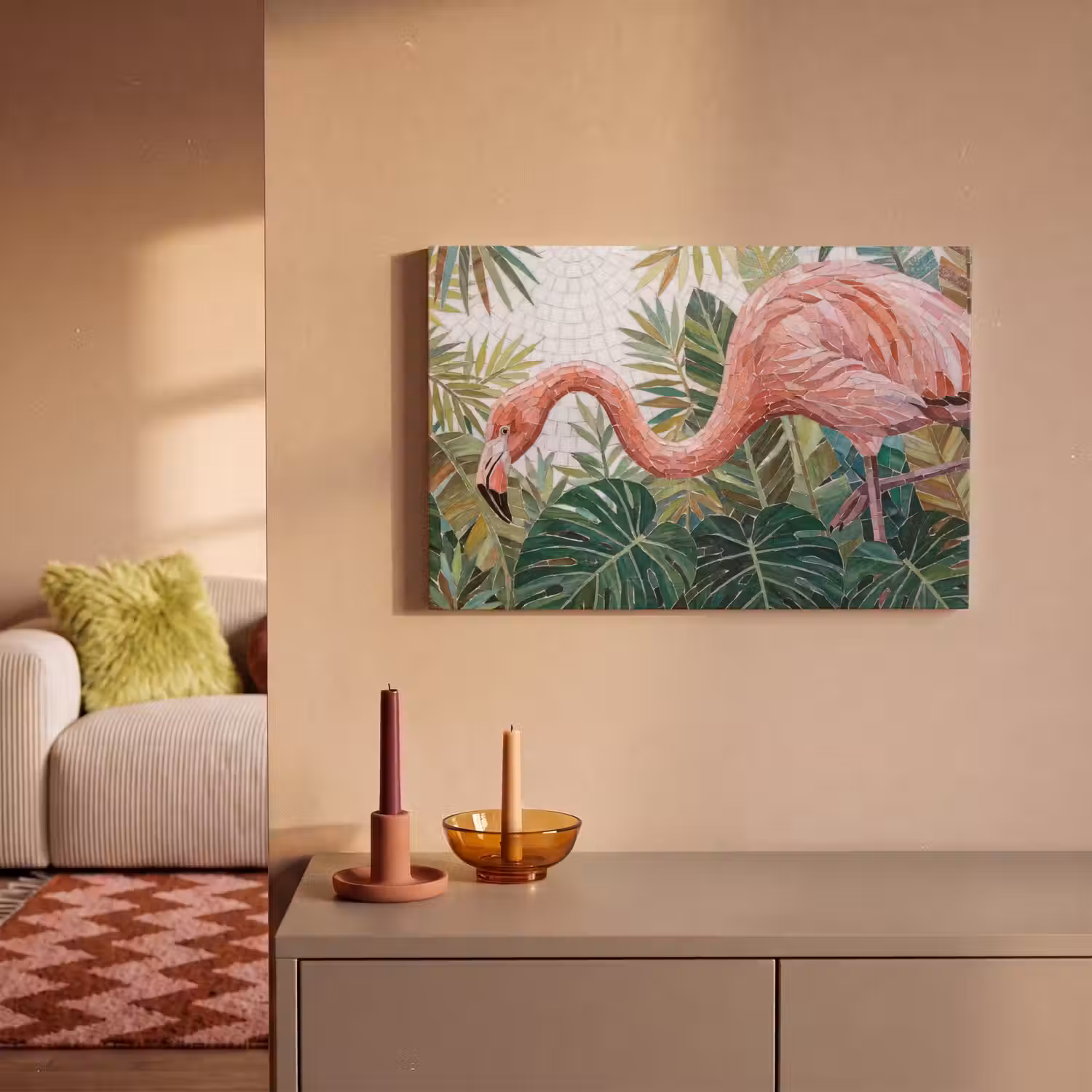 Natuur - Bladeren - Abstract - Groen - Vogel canvas 2cm klein -sfeer1