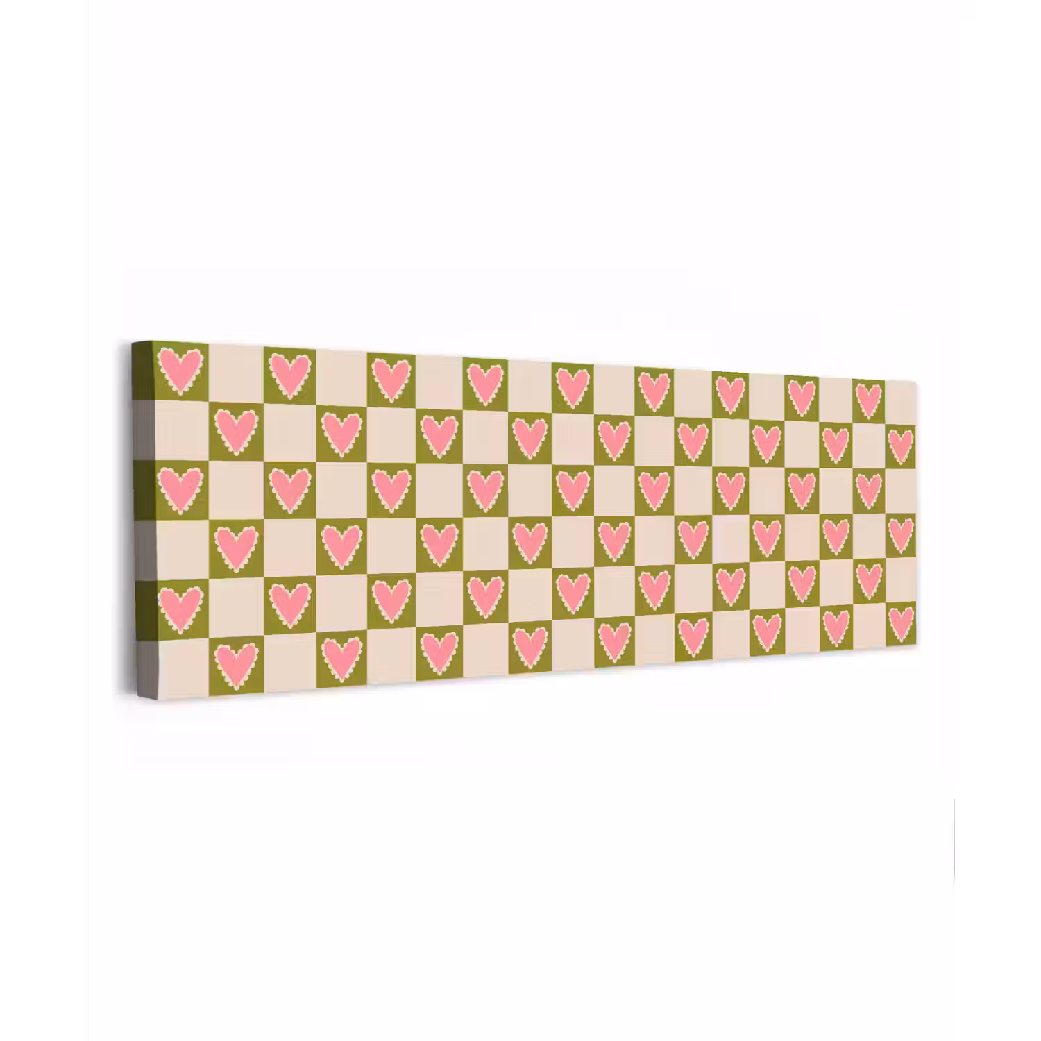 Olijfgroen - Hartjes - Patroon - Retro canvas 2cm klein 828 -z3d