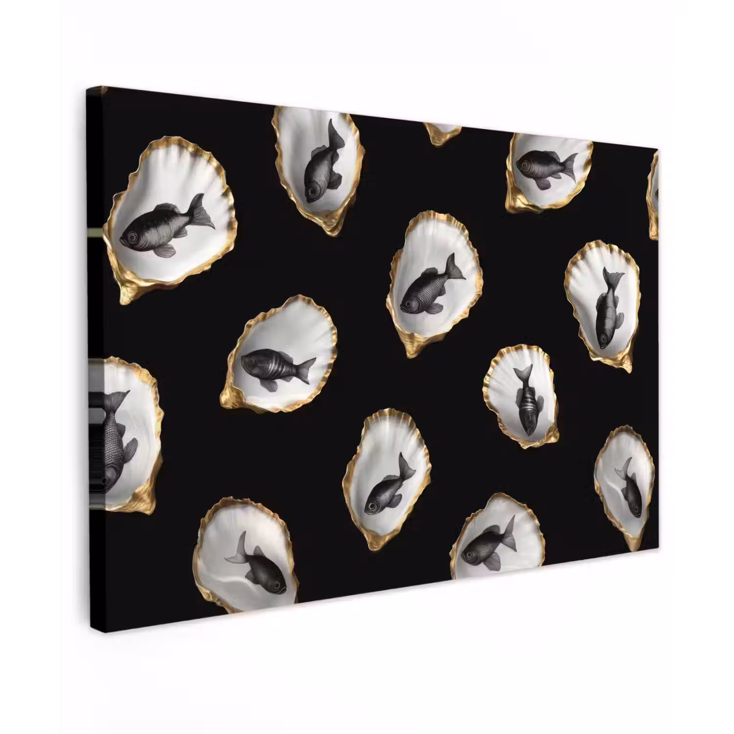 Oesters - Zwart - Vissen - Goud canvas 2cm klein -z3d